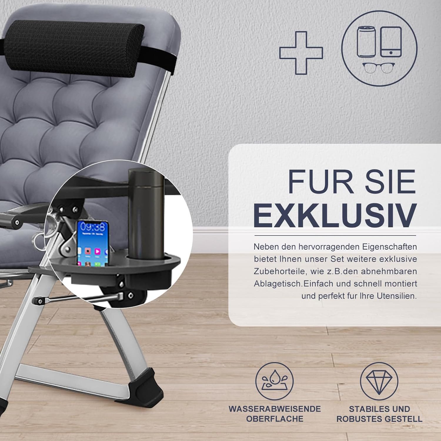 Meulbaty Klappstuhl Klappbar Gartenliege mit Polster Seitentasche, 150 kg T günstig online kaufen