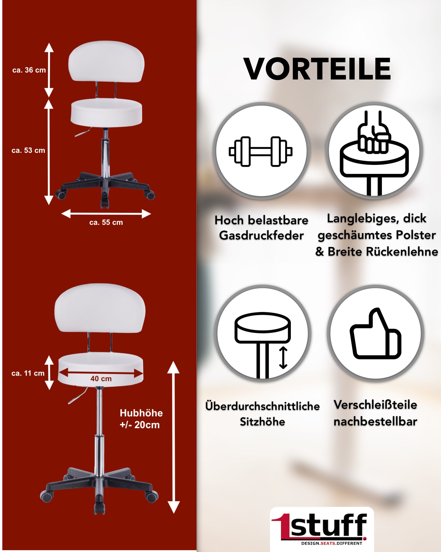 1stuff Arbeitshocker Rollhocker Drehhocker 1stuff Squash günstig online kaufen