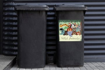 MuchoWow Wandsticker Eine Illustration der Big Five als Gruppenbild unter einem Baum (1 St), Mülleimer-aufkleber, Mülltonne, Sticker, Container, Abfalbehälter
