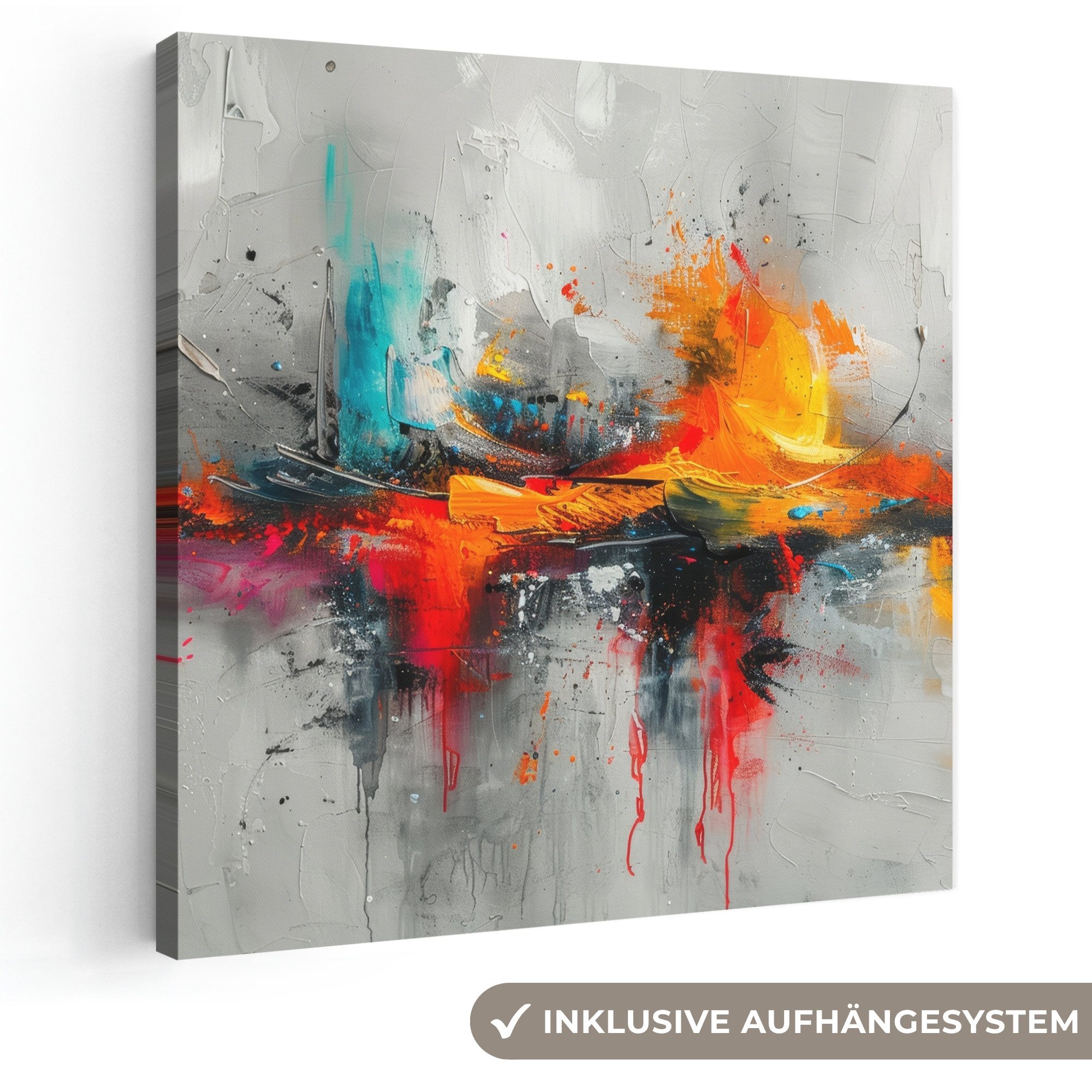 OneMillionCanvasses® Leinwandbild Modern - Orange - Grau - Kunst, Fotodruck (1 St), Wandbild, Deko Schlafzimmer Wohnzimmer Flur 20x20 cm