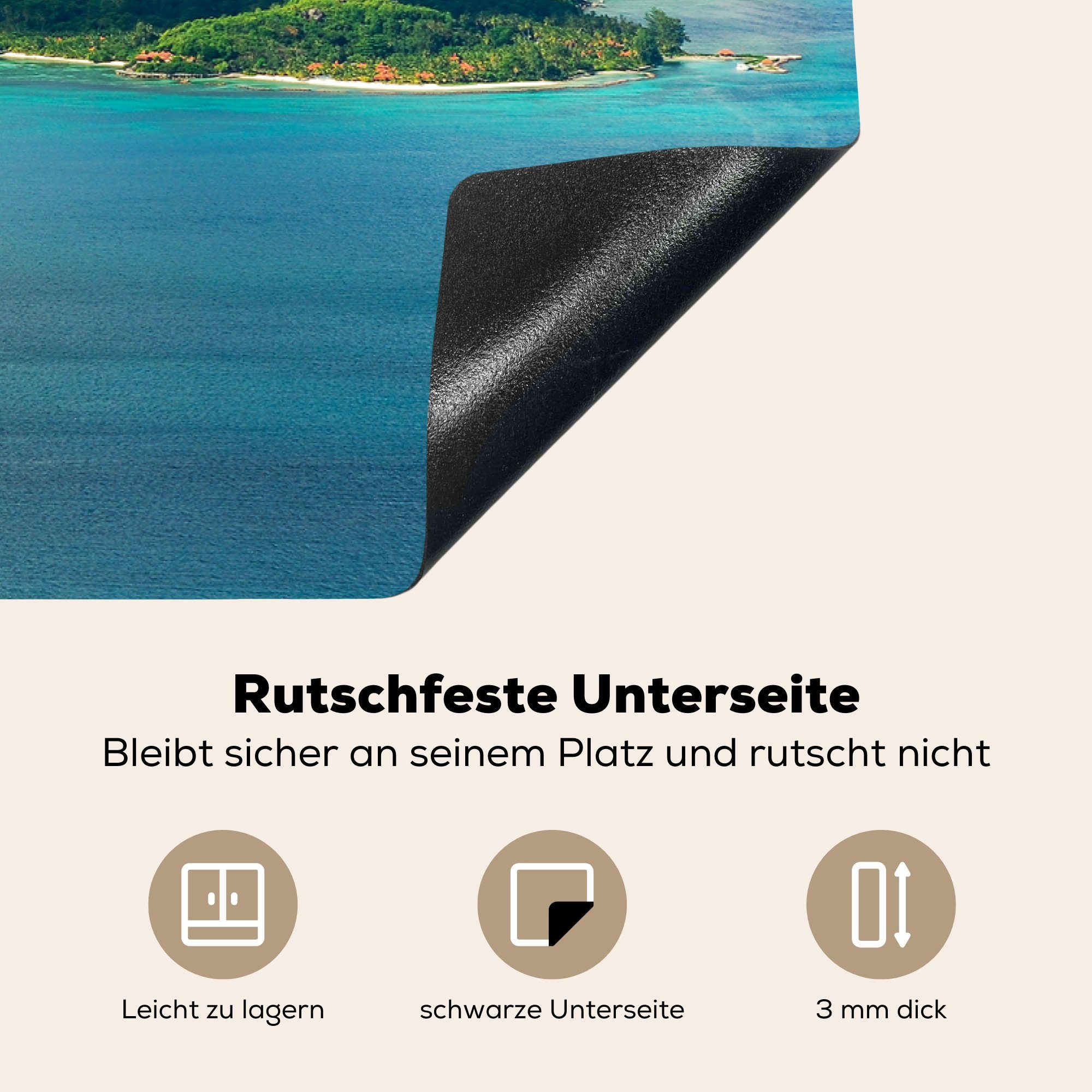 Seychellen, der für küche, (1 die cm, tlg), Vinyl, Schutz MuchoWow Induktionskochfeld Herdblende-/Abdeckplatte Ceranfeldabdeckung 81x52 Insel