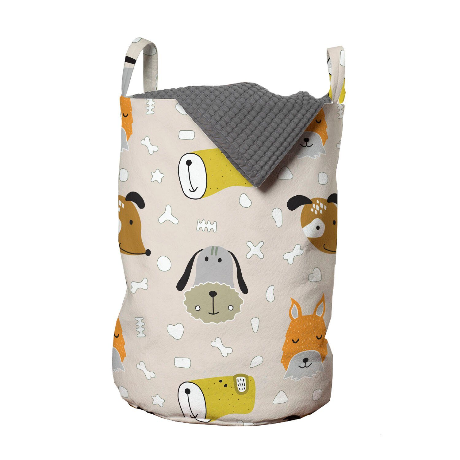 Abakuhaus Wäschesäckchen Wäschekorb mit Griffen Kordelzugverschluss für Waschsalons, Kindergarten Cartoon-Hund Gesichter