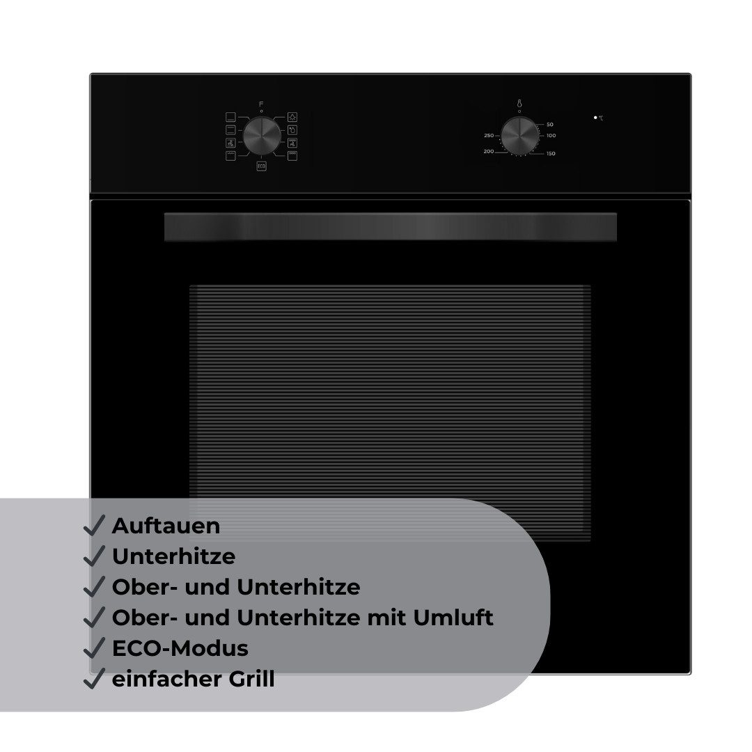 PKM Einbaubackofen F7-2BA schwarz, mit 2-fach-Teleskopauszug, 8 Funktionen Eco Modus Grillrost