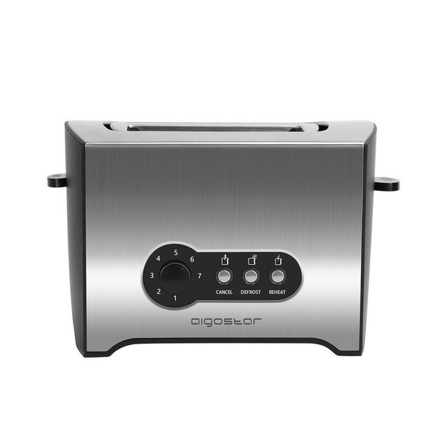 Aigostar Toaster für 2 Scheiben, 2 kurze Schlitze, 7 Bräunungsstufe, 2 kurze Schlitze, für Brötchen, Toasten, edelstahl/schwarz, Brötchenaufsatz, 900,00 W, Wärmeisolierendes Gehäuse, Auftau- & Aufwärmfunktion