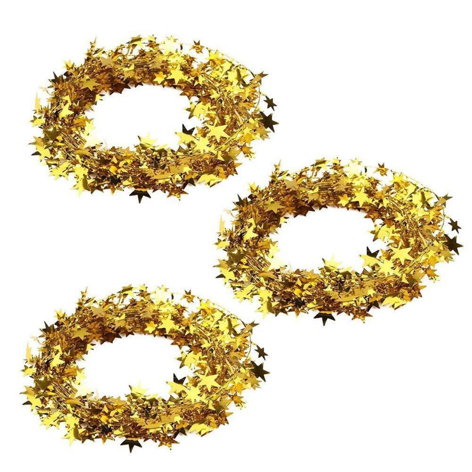 LuxusKollektion Girlanden Girlande Sterne 3er Set 7,5m Gold Lametta
