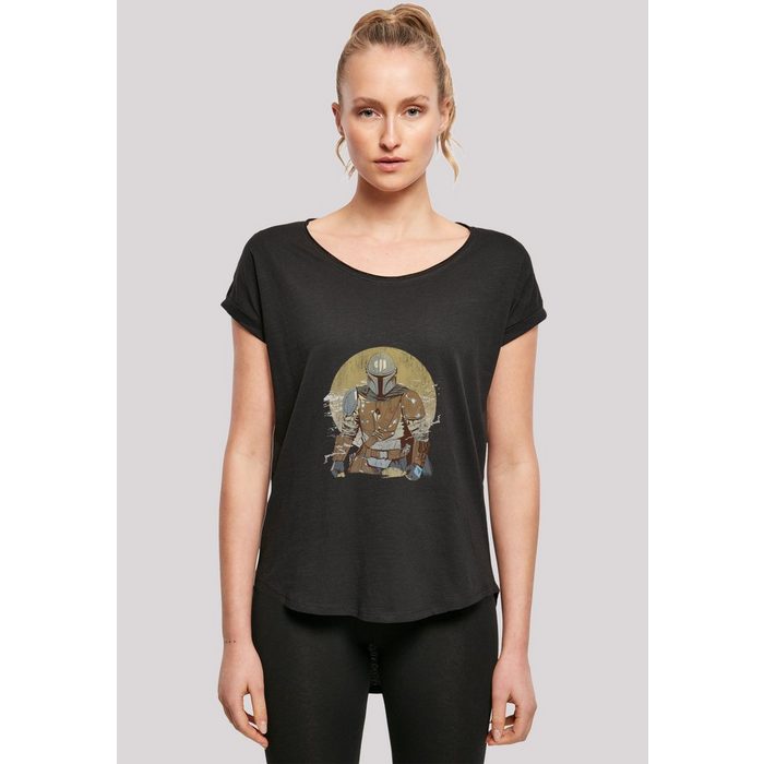 F4NT4STIC T-Shirt Long Cut T Shirt 'Star Wars Mandalorian Distressed Warrior' Damen Premium Merch Lang Longshirt Bedruckt