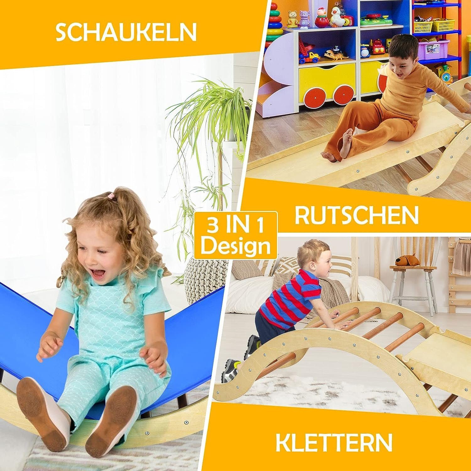 KOMFOTTEU Klettergerüst 3 in 1 Kletterbogen, mit Rutsche und weicher Matte, günstig online kaufen