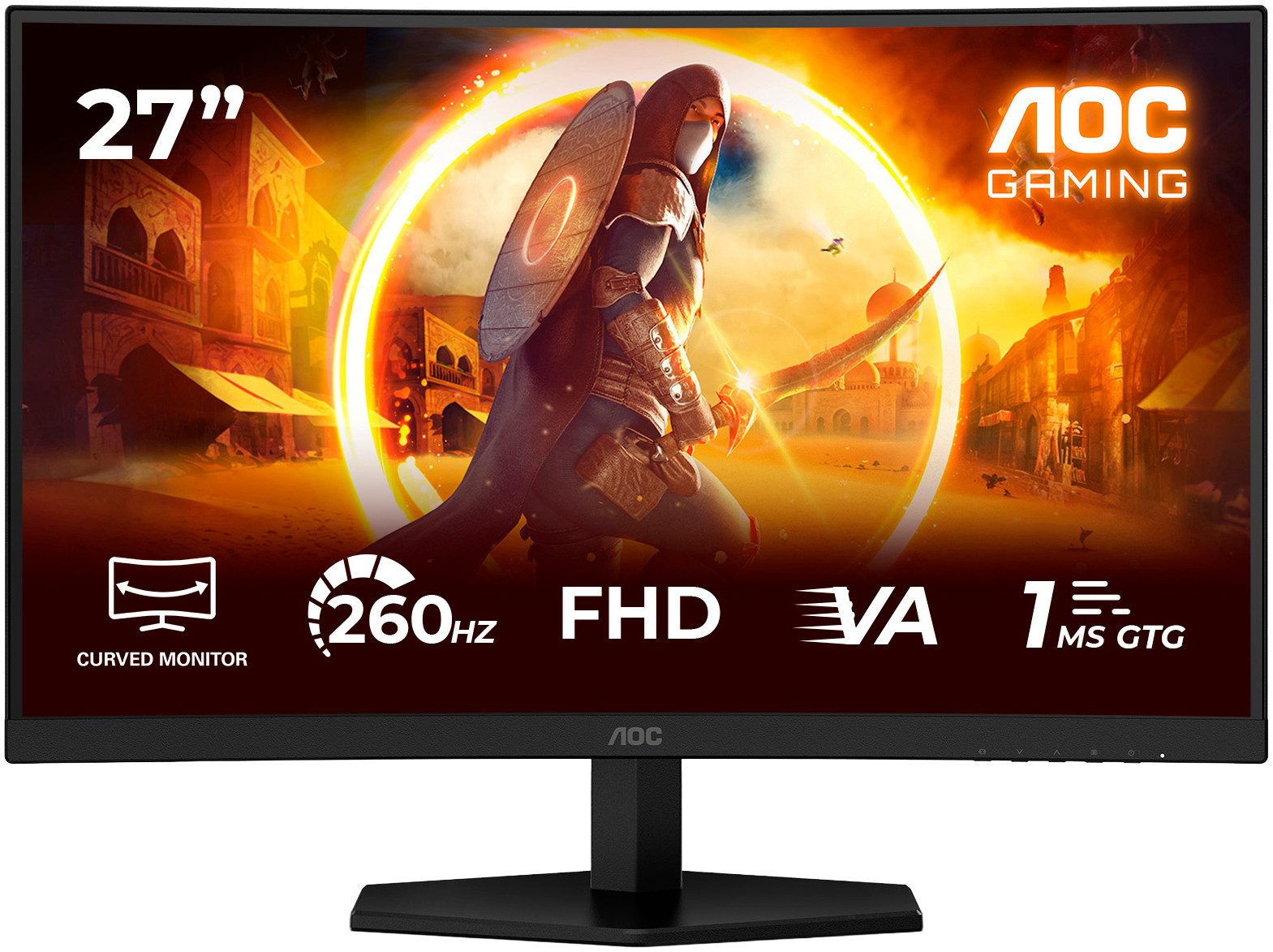 AOC C27G42ZE Curved-Gaming-Monitor (68,6 cm/27 ", 1920 x 1080 px, FHD, 1 ms Reaktionszeit, 260 Hz, Fast VA, Neigbar, 3 Jahre Herstellergarantie)