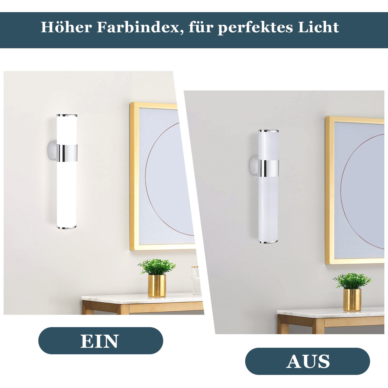 Nettlife LED Spiegelleuchte Spiegelleuchte Led Wandlampe 35cm, LED fest integriert, Neutralweiß – Bild 5 von 5
