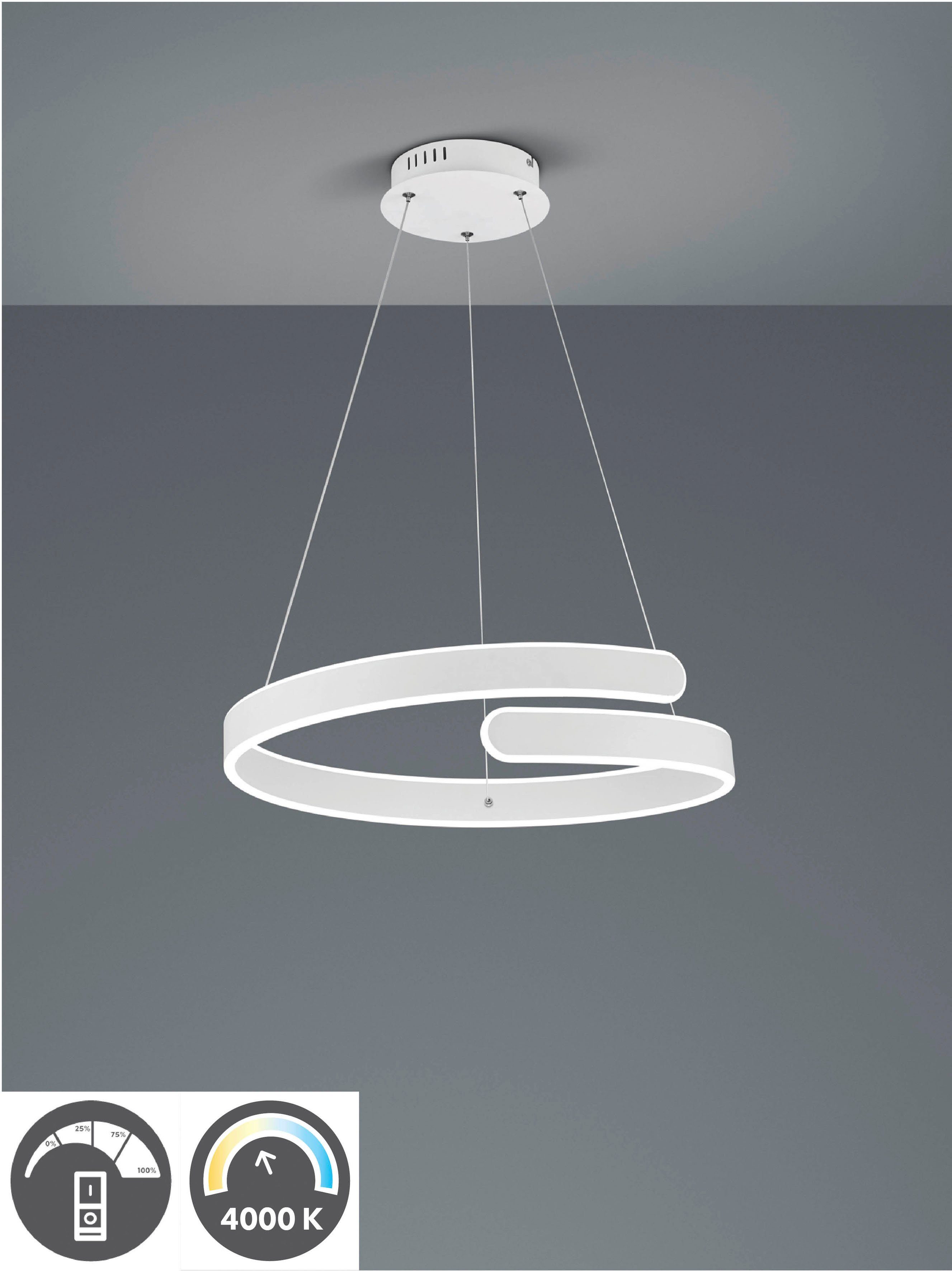 Reality Leuchten LED Pendelleuchte Parma, Dimmfunktion, mehrere Helligkeitsstufen, LED fest integriert, Neutralweiß, Hängelampe neutralweiß 4000K, 4500 Lumen 37W, dimmbar höhenverstellbar