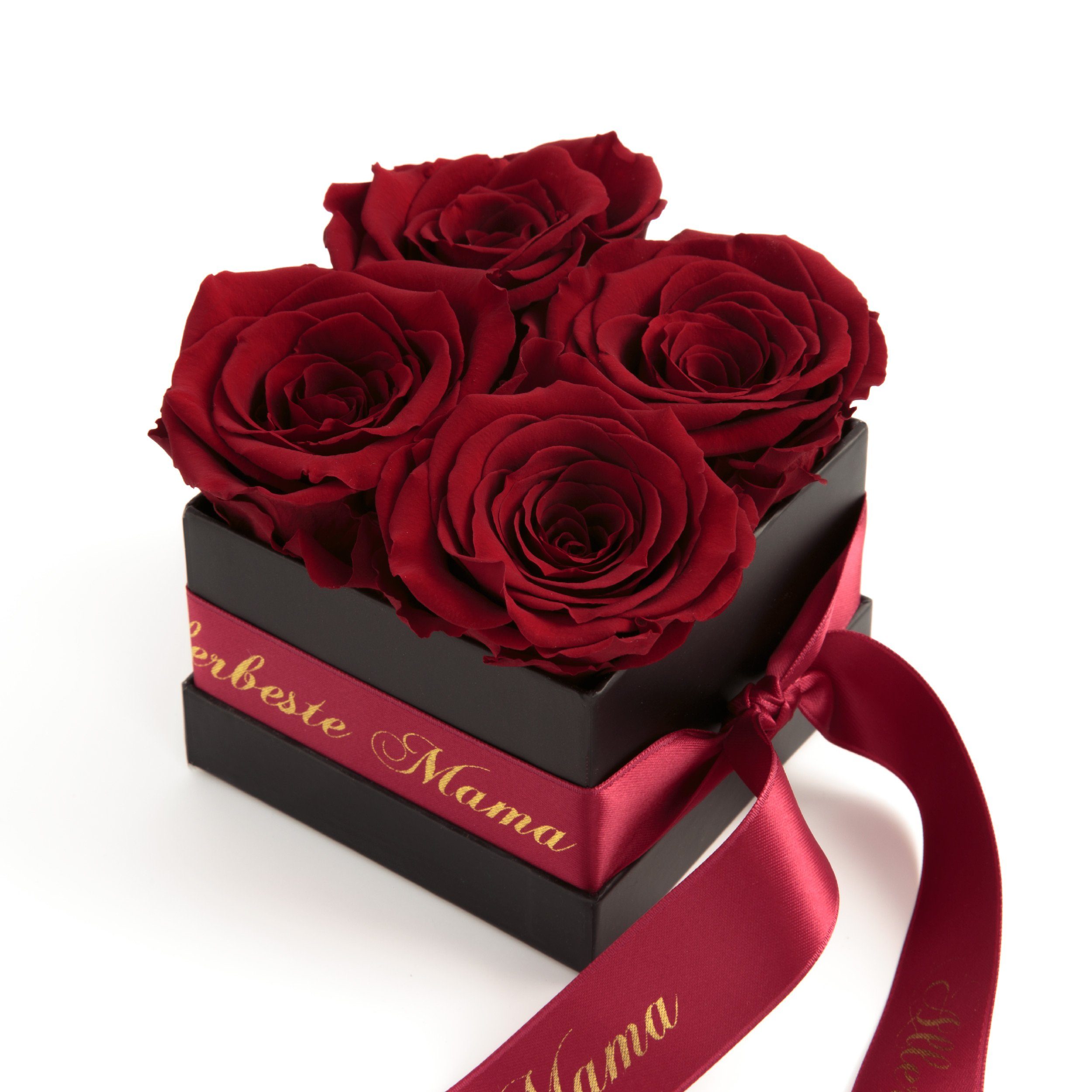 Kunstpflanze Allerbeste Mama Infinity Rosenbox mit duftenden Blumen lange haltbar Rose, ROSEMARIE SCHULZ Heidelberg, Höhe 8,5 cm, Geschenkidee Muttertag Burgundy