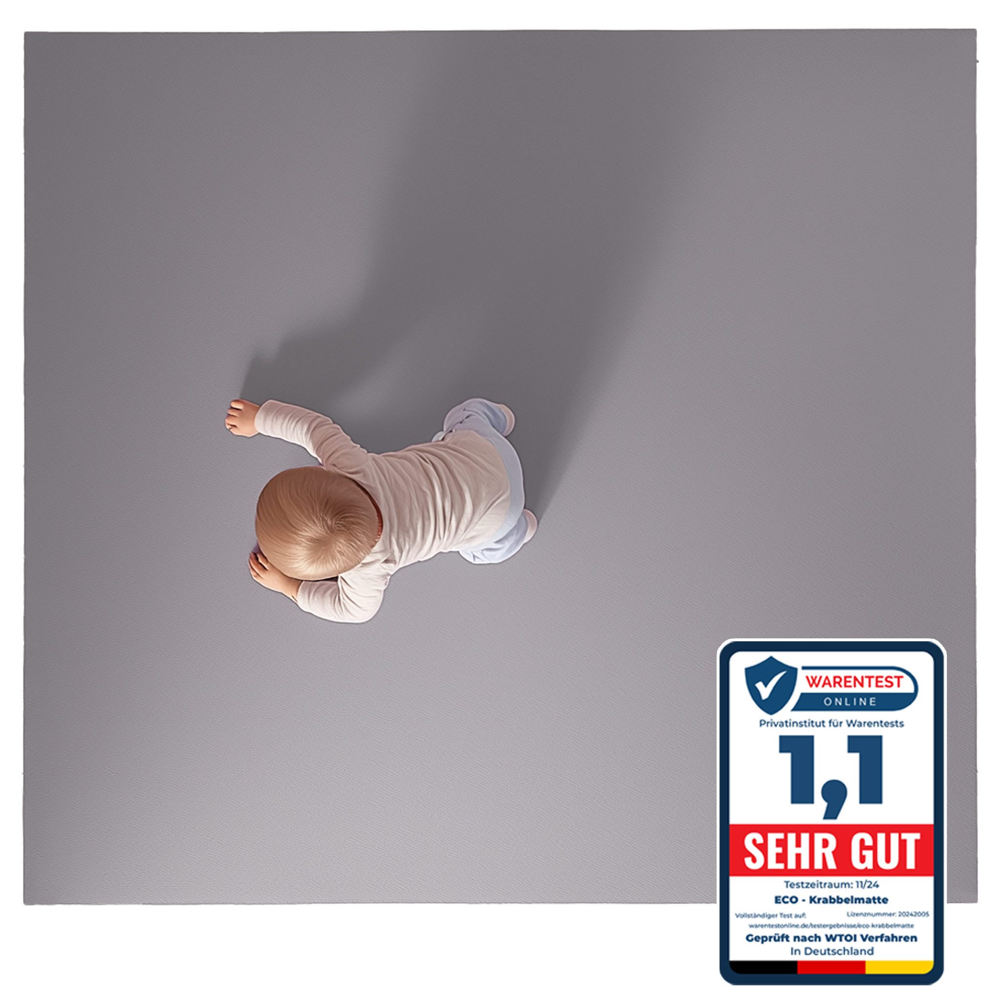 Eco Krabbelmatte Spielmatte Rund (120x120cm, Hellgrau), Öko-Tex 100 zertifiziert, komplett in Deutschland hergestellt – Bild 5 von 5