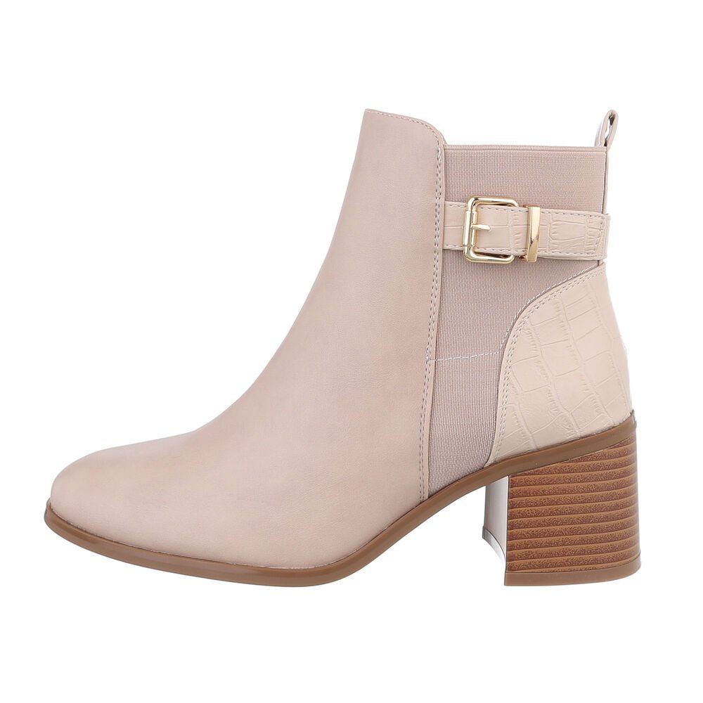 Ital-Design Damen Elegant Stiefelette Blockabsatz Flache Stiefeletten in Beige