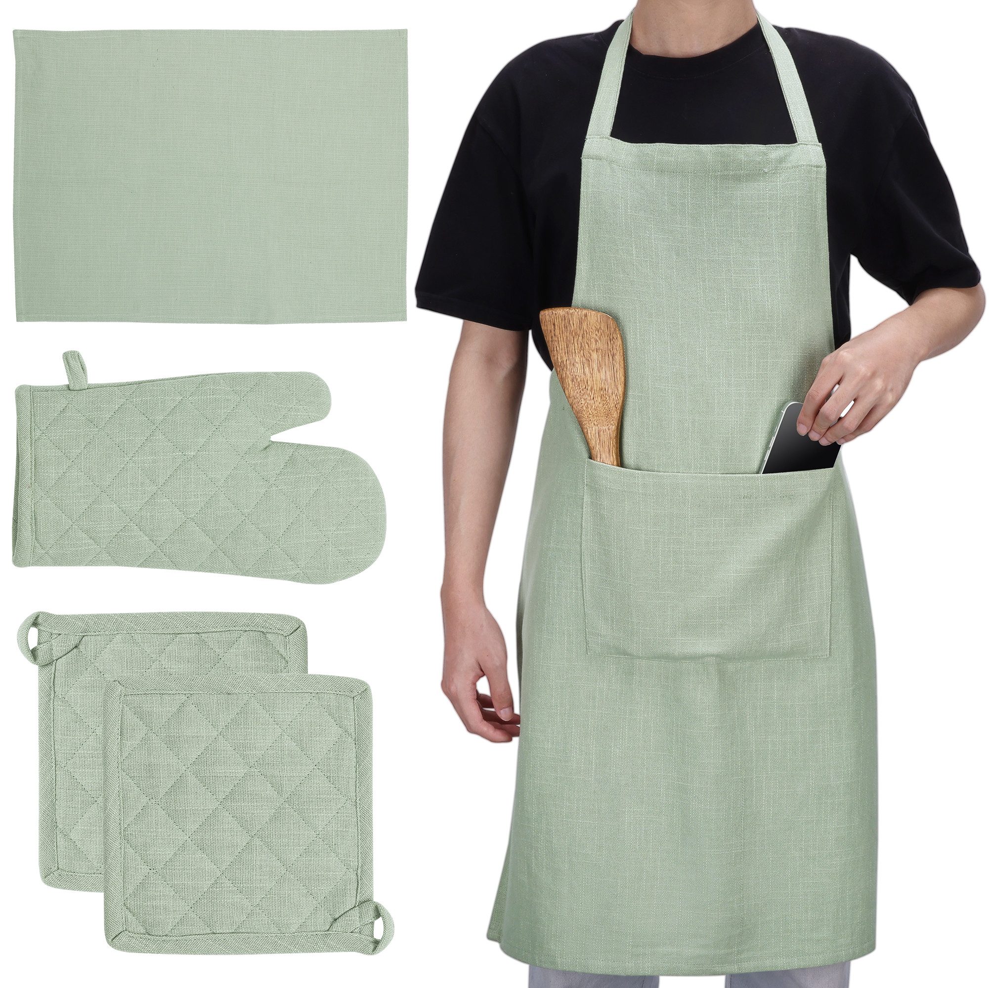 JEMIDI Grillschürze Küchen Set - 1x Ofenhandschuhe 2x Topflappen 1x Schürze 1xHandtuch, (1-tlg)
