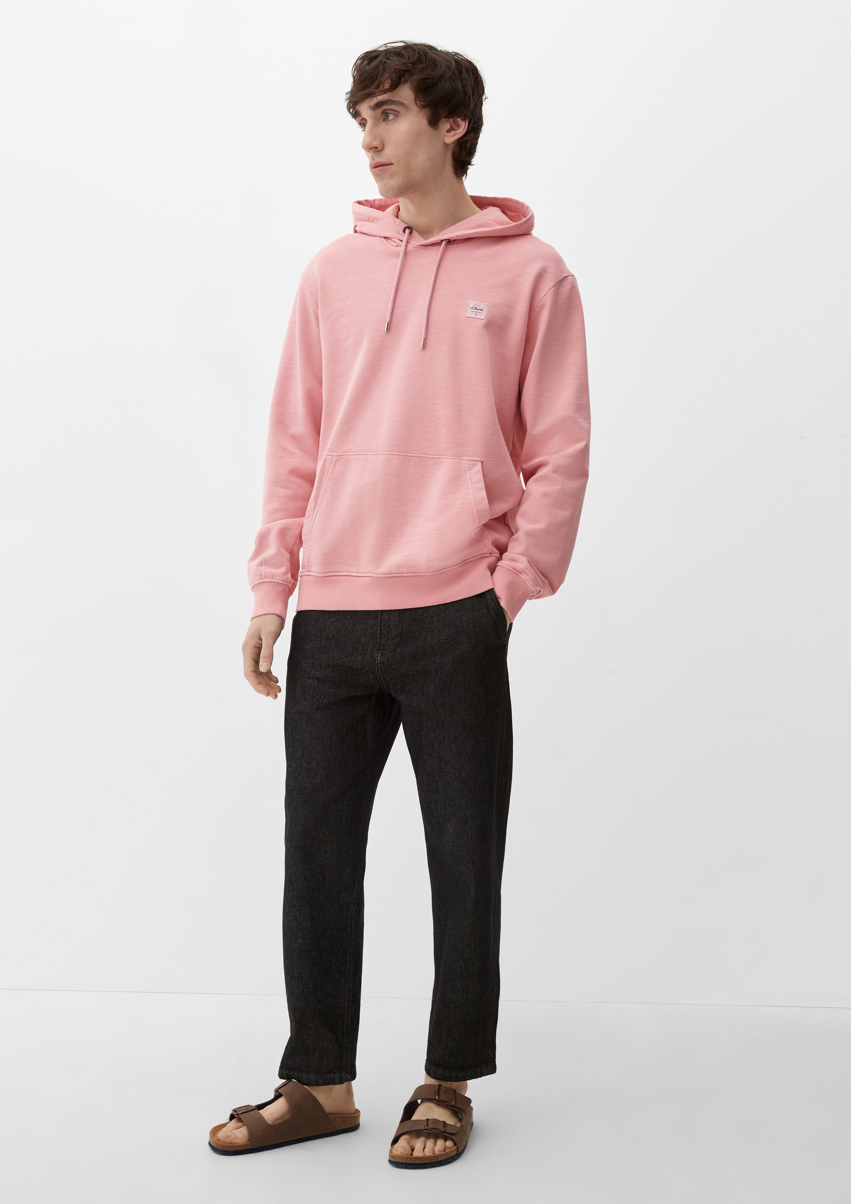 s.Oliver Sweatshirt Kapuzenpullover im Garment Label-Patch rosa Applikation, Dye, Dye Garment
