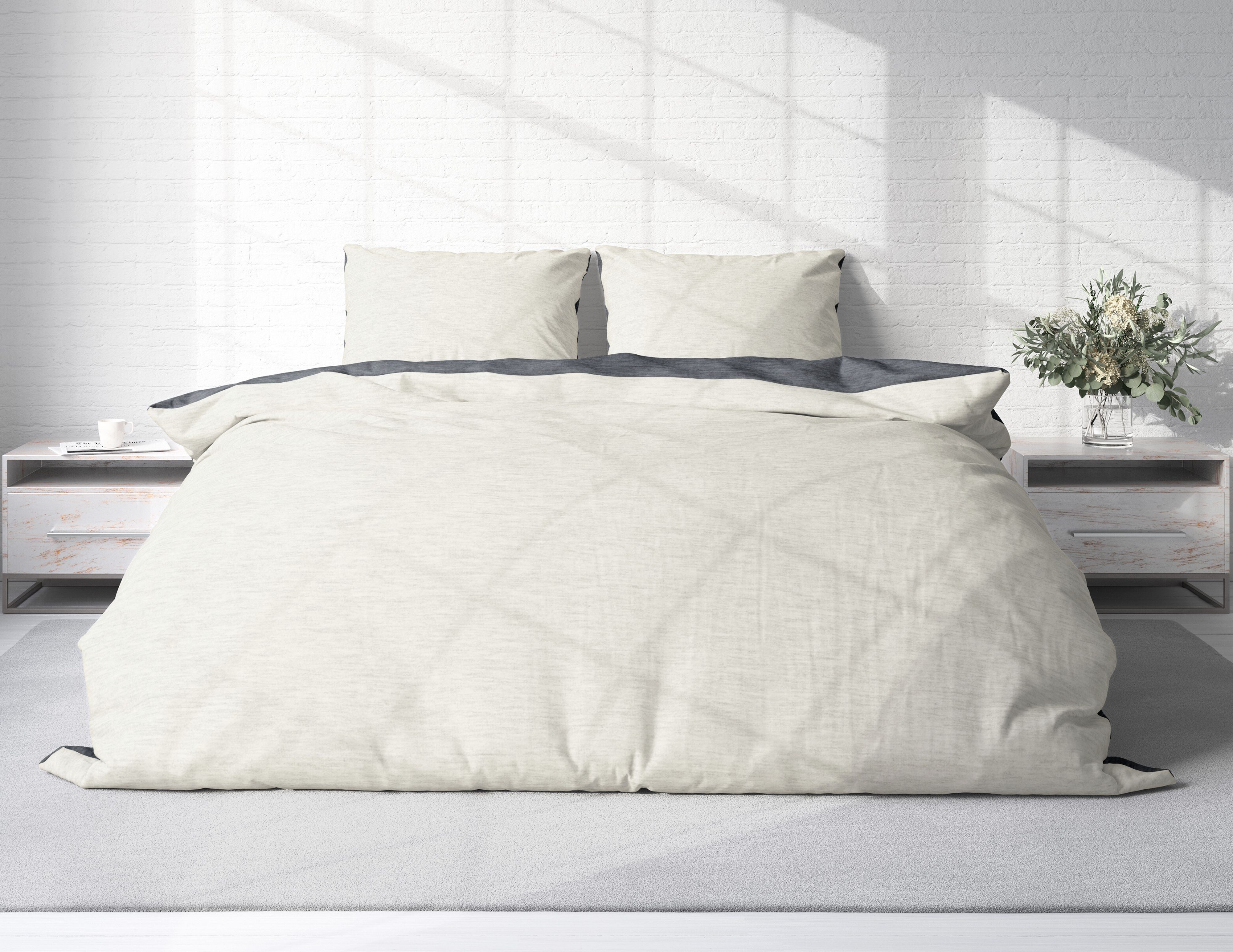 One Home Bettwäsche Wende Melange, Flanell, 3 teilig, meliert, Baumwolle kuschelig warm weich Biber Winter