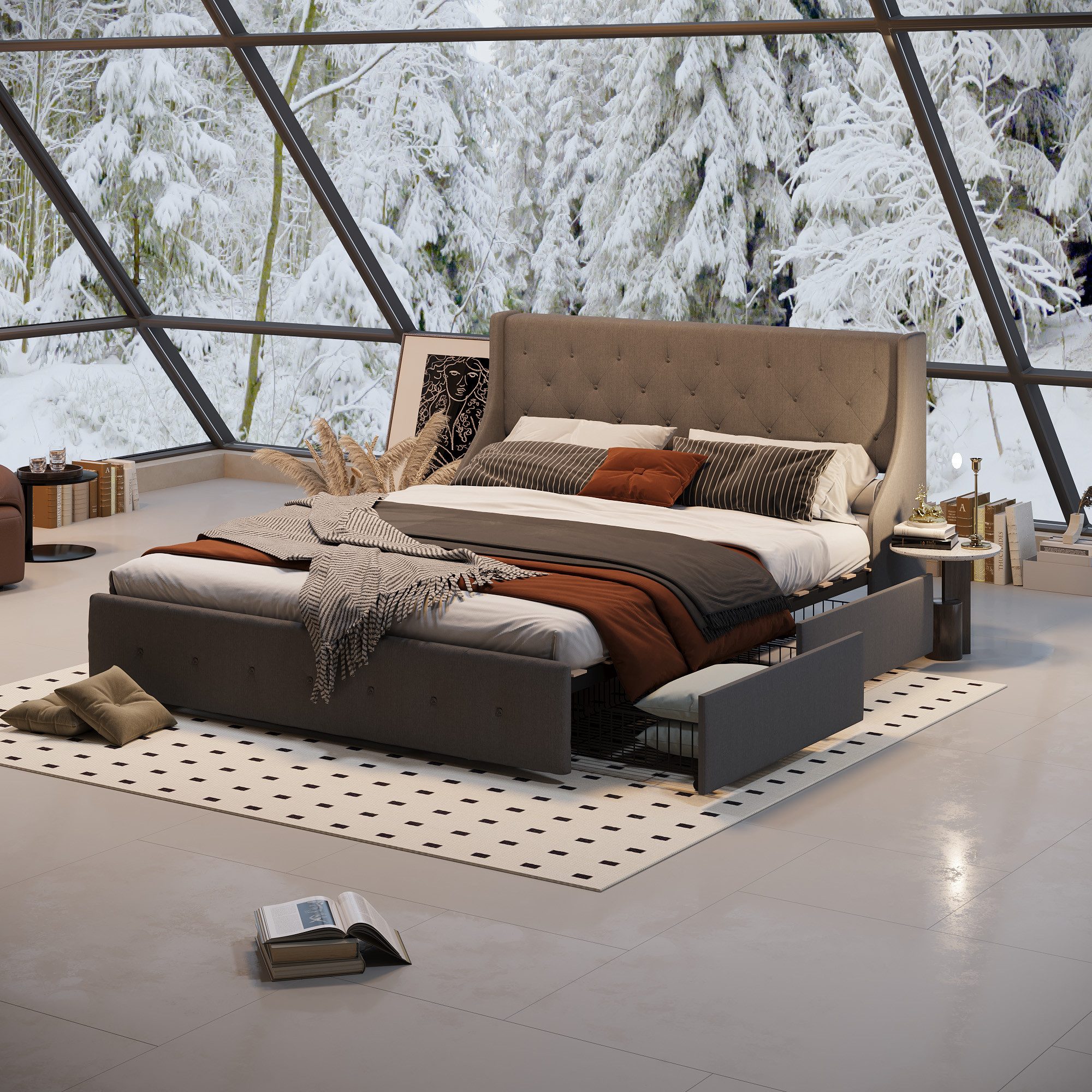 FLEXISPOT Polsterbett mit 4 Schubladen, Kopfteil & stabilem Lattenrost, Dop günstig online kaufen