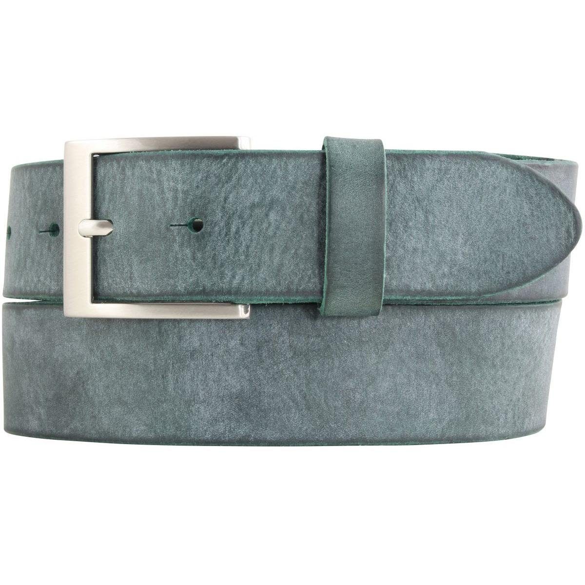 BELTINGER Ledergürtel Herren-Gürtel aus weichem Vollrindleder Vintage-Look 4 cm - Jeans-Gürt weiches Leder, Gürtelschnalle in Altsilber, Vintage Khaki, Silber