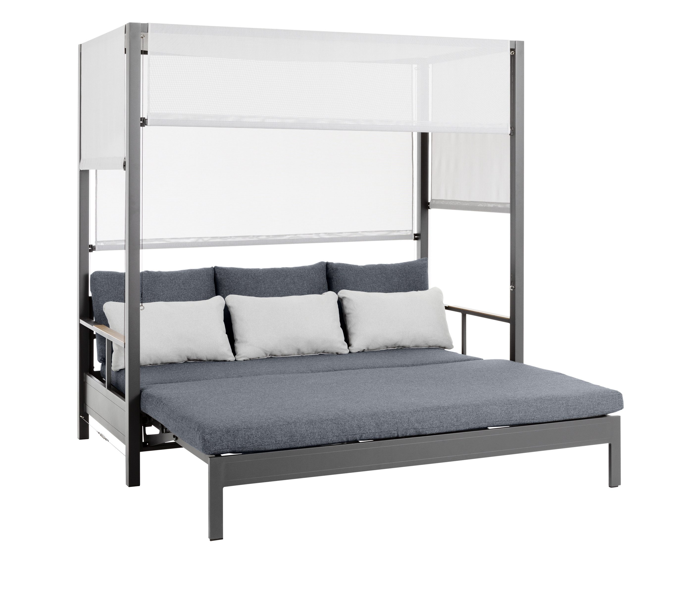 Dehner Gartenlounge-Set Daybed Hollywood, 3-Sitzer, 195 x 183 x 195 cm, robustes Gestell, inkl. Schiebedach