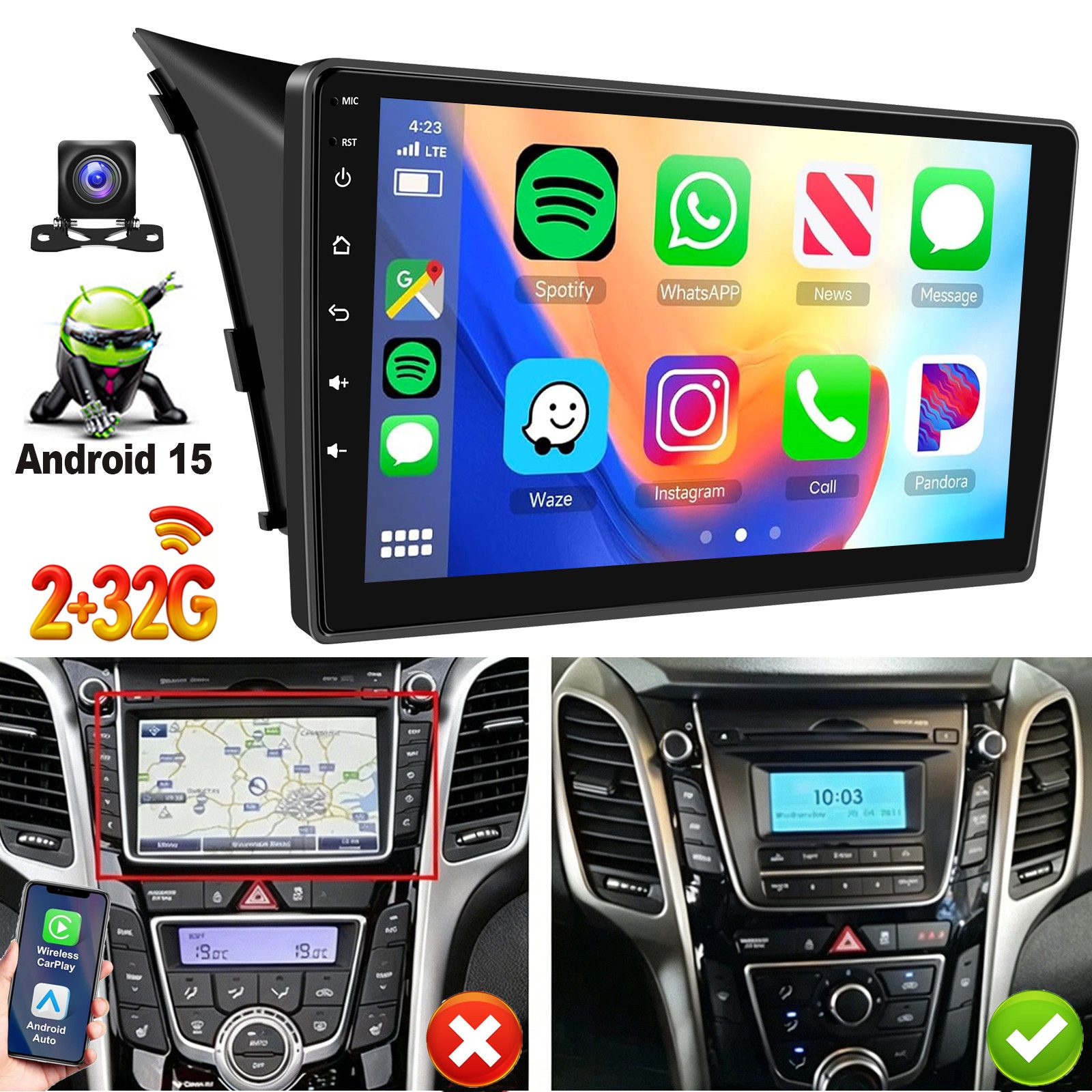 64/128G Android 15 Für Hyundai i30 2012-2016 Carplay GPS Navi WIFI DAB Autoradio