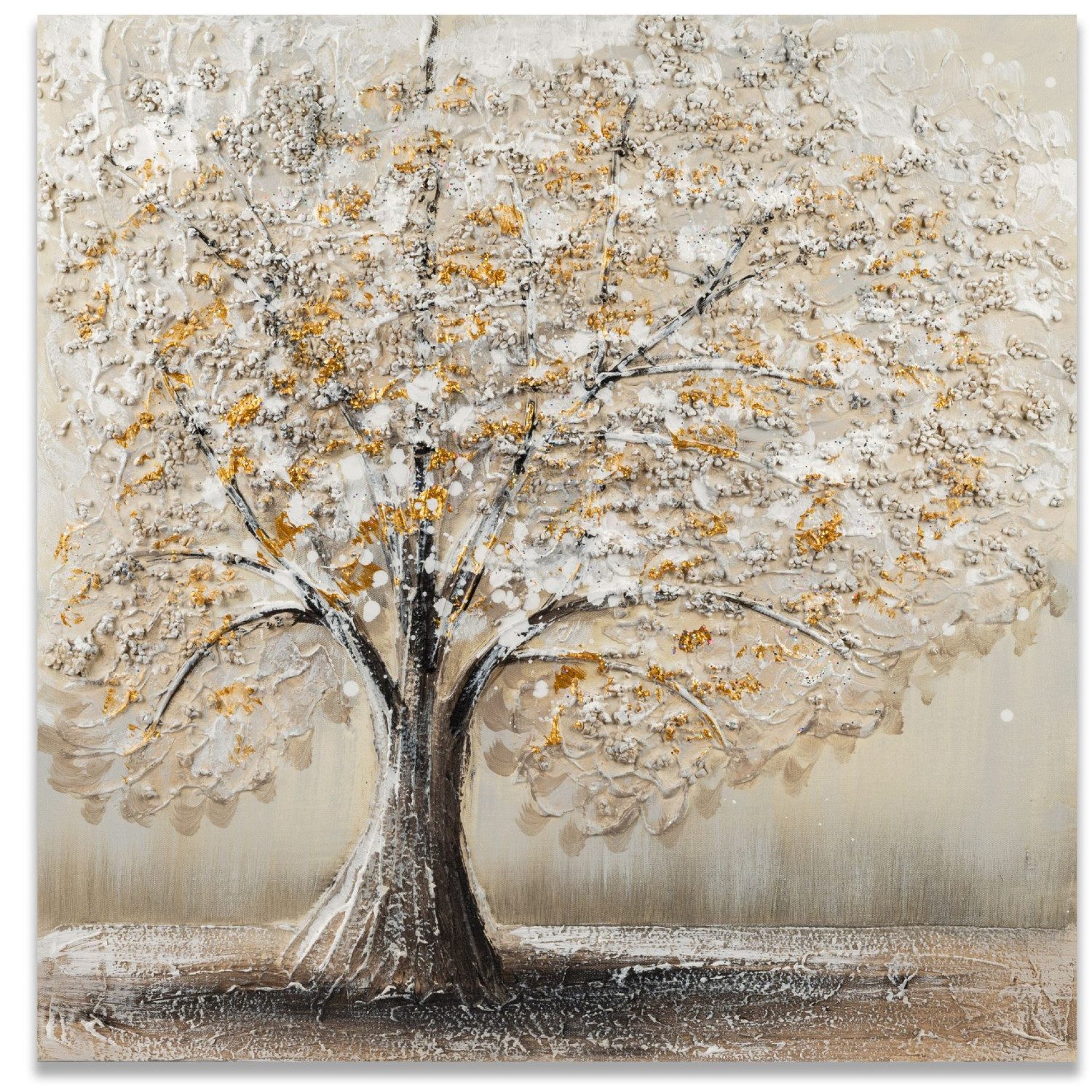 formano Wandbild Leinwandbilder, Bäume, Bäume mit Goldglitter, Mehrfarbig, Bäume, H: 60cm