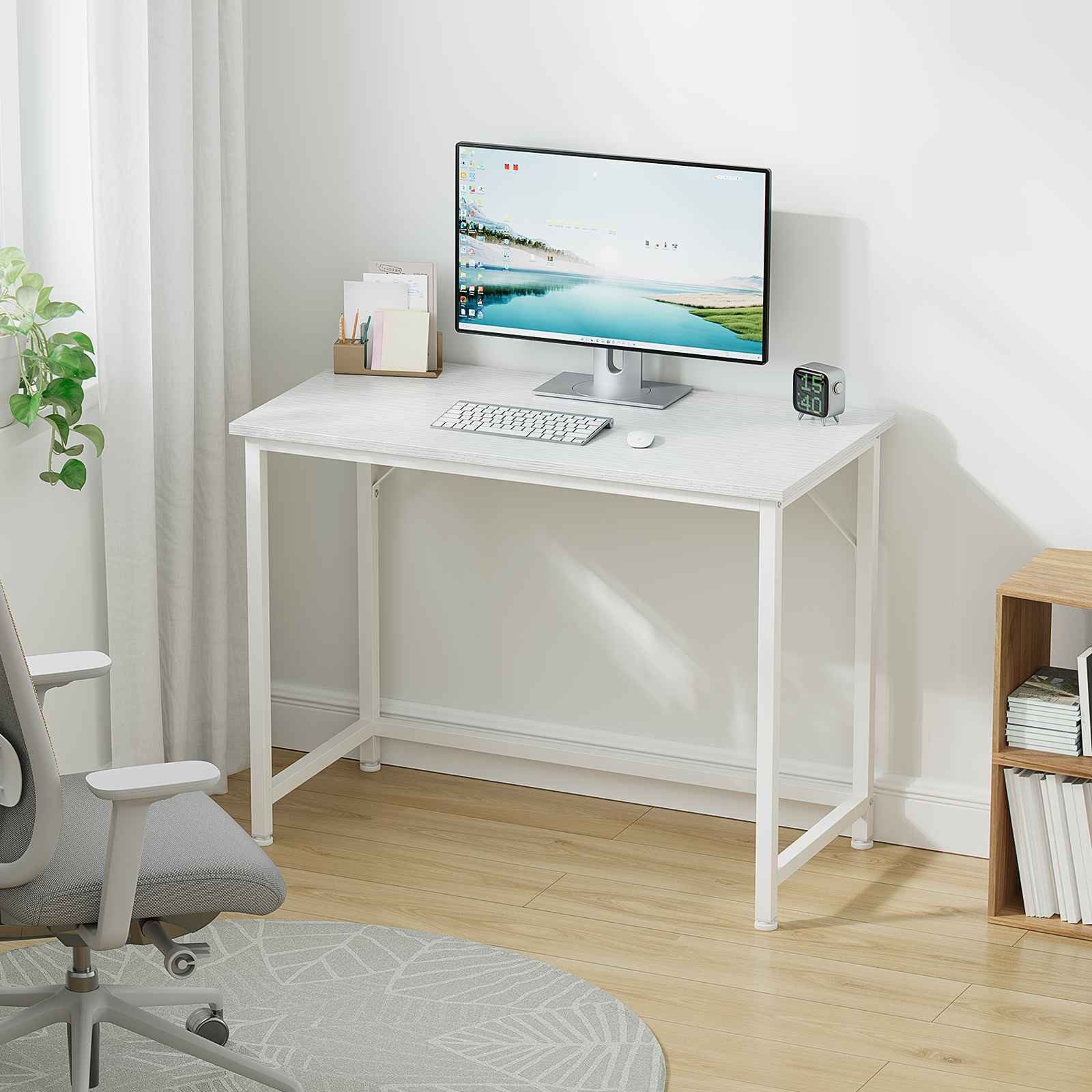 Aiorber Computertisch Aiorber-Weißer Bürotisch 100×50×76cm minimalistisch, verstellbare Füße, verstärkte Stahlkonstruktion – Bild 3 von 5