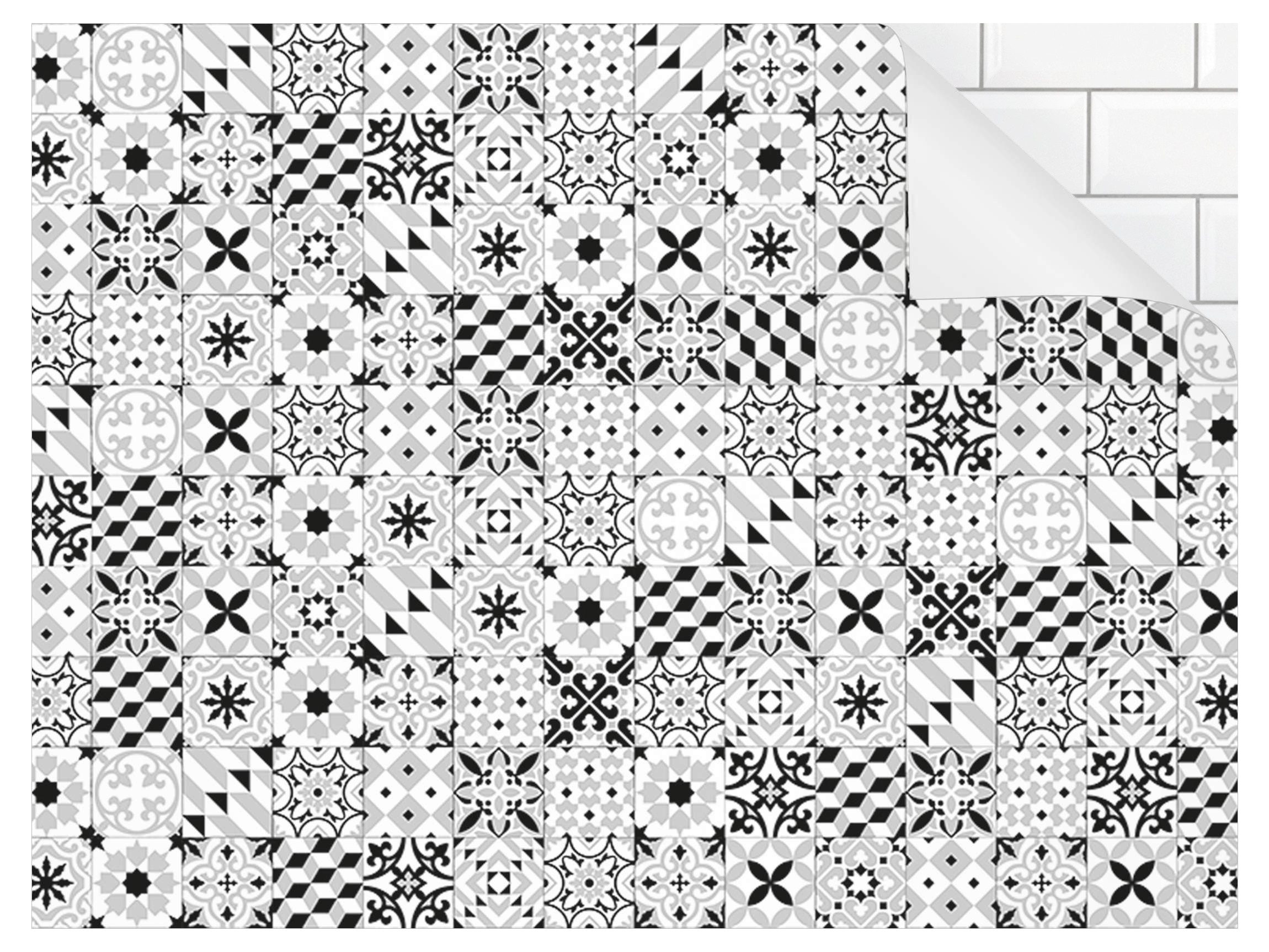 Bilderdepot24 Küchenrückwand schwarz-weiß dekor Fliesenoptik Muster Geometr günstig online kaufen