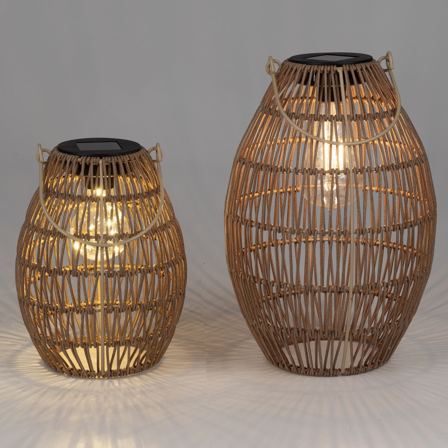 formano LED Tischleuchte Rattan-Optik, LED, Solarbetrieben, Braun, Bänder, H: 21cm