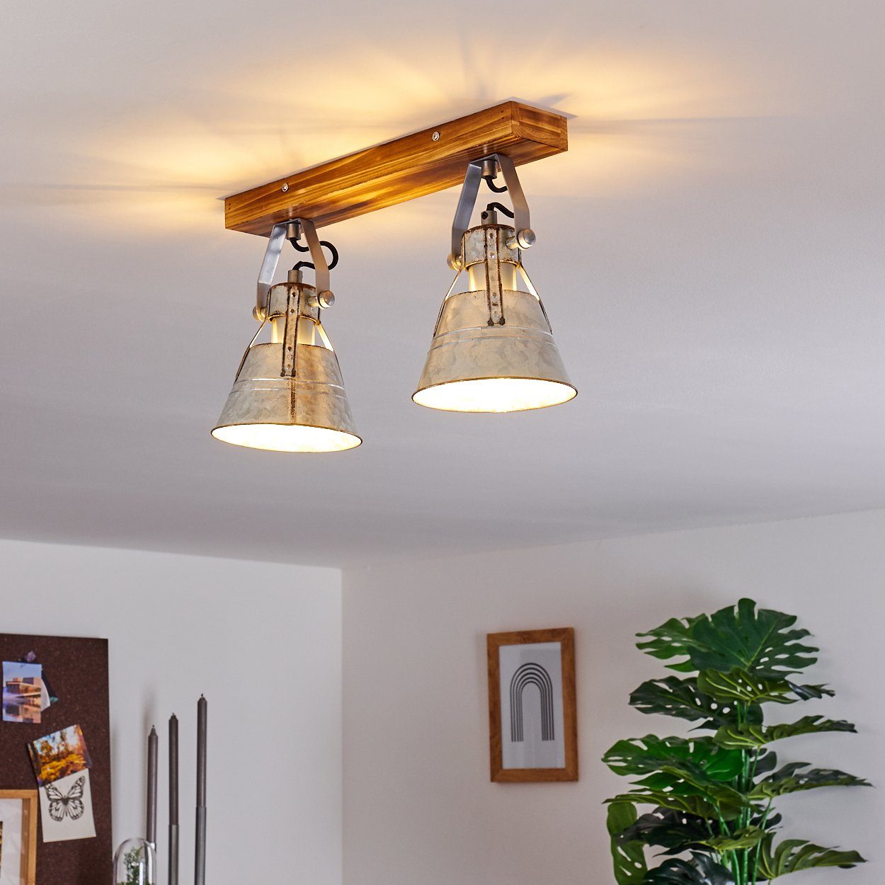 verstellbare Retro aus Design in »Croce« Lampenschirme Leuchtmittel, dreh-/schwenkbar, 2xE27, Deckenleuchte ohne Spot Zink, Deckenlampe Metall/Holz im hofstein