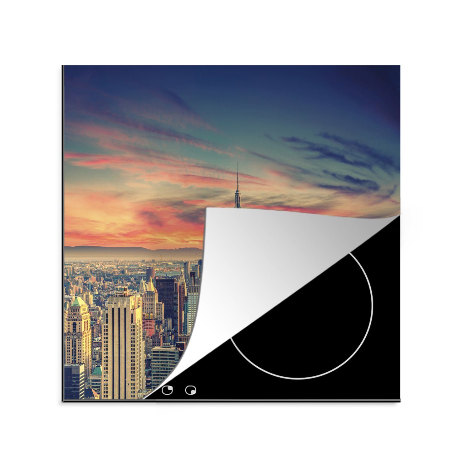 MuchoWow Herdblende-/Abdeckplatte Bunter Himmel in der Nähe des Empire State Building, Vinyl, (1 tlg), 78x78 cm, Ceranfeldabdeckung, Arbeitsplatte für küche