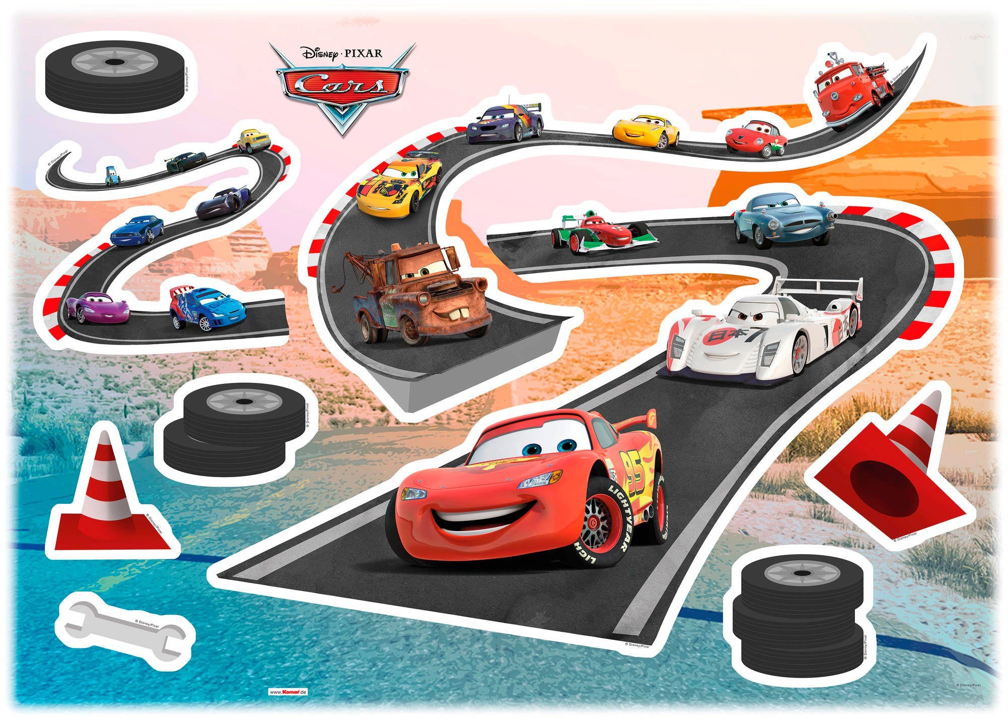 Komar Wandtattoo Cars Track - Größe 50 x 70 cm (9 St), selbstklebend, Wandsticker, Kinderzimmer