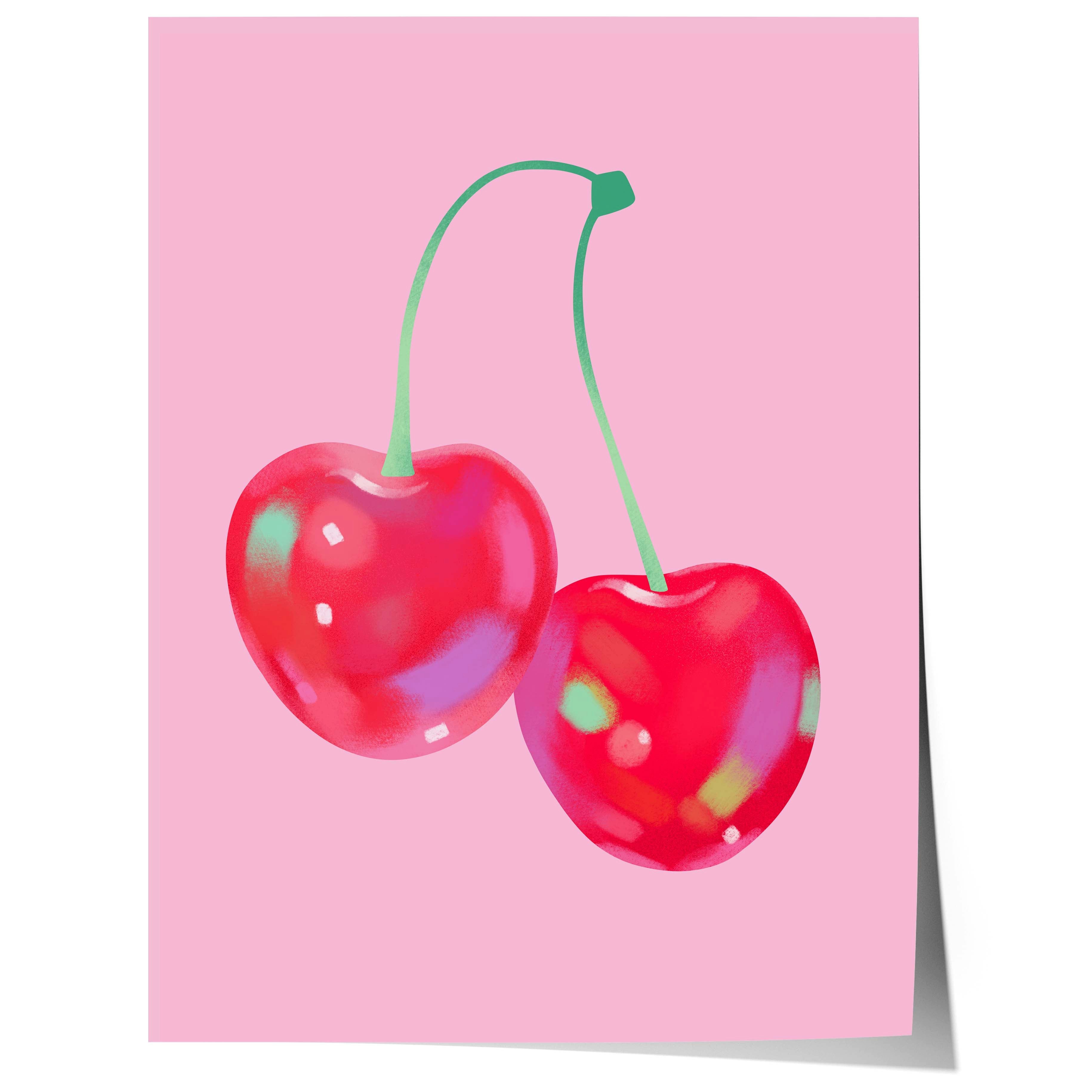 JUSTGOODMOOD Poster Kirschen Rote Kirschen llustration Minimal Fruit Art Ästhetische Wandk, (1 St)