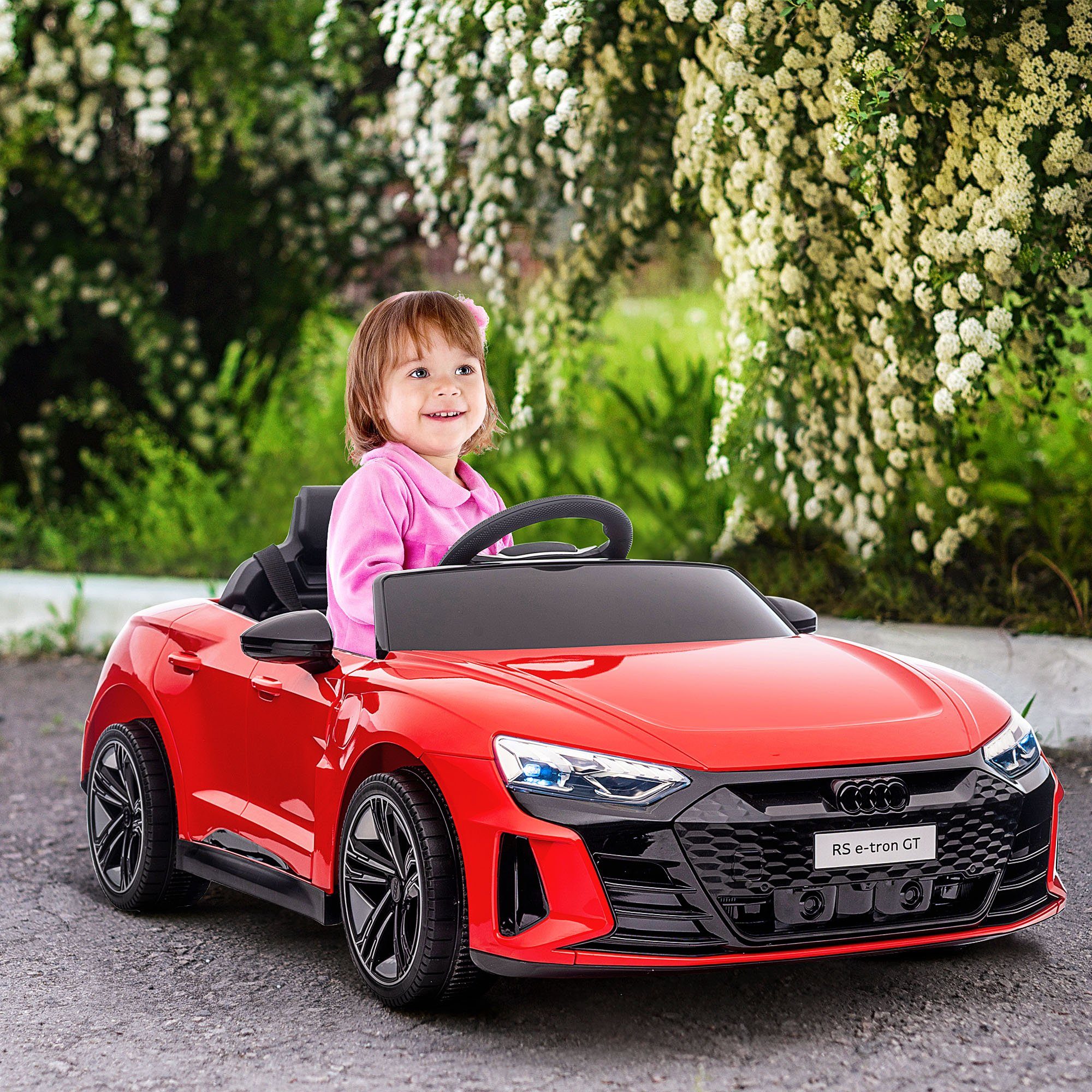HOMCOM Elektro-Kinderauto Audi-lizenziert, Kinderauto bis 5 km/h, für Kinder 3-5 Jahre, Belastbarkeit 25 kg, (1-tlg), für Garten, Balkon, Rot