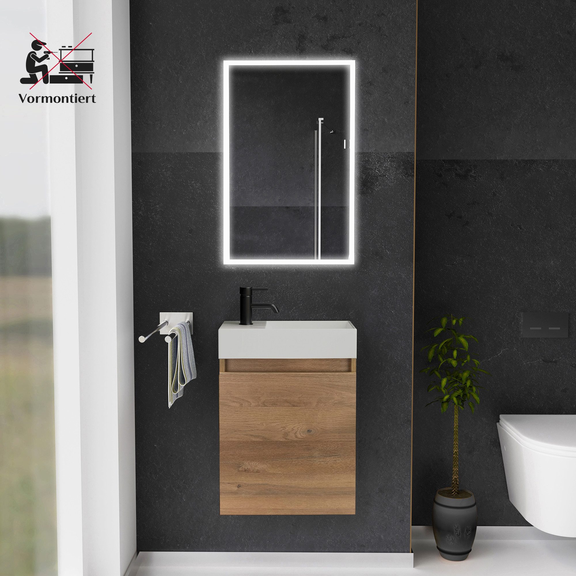 Alpenberger Badmöbel-Set Gäste WC Waschbecken mit Unterschrank - Badschrank günstig online kaufen