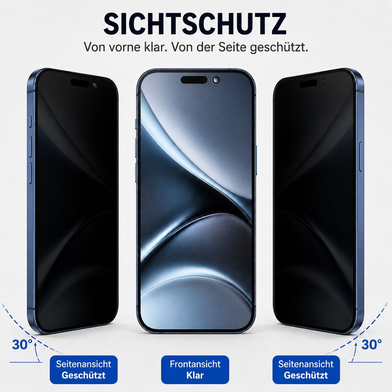 Ventarent Displayschutzglas Privacy Schutzglas für iPhone 15 Serie für Apple iPhone 15 Pro, 2er Set, 2 Stück, 9H Hartglas, oleophobe Beschichtung, casefreundlich