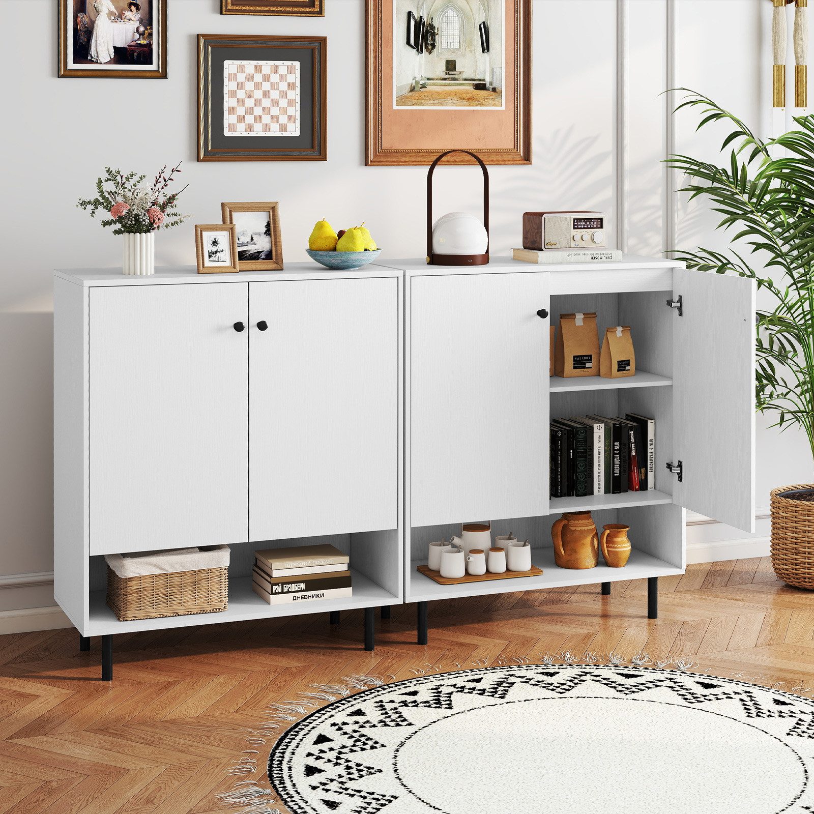 COSTWAY Sideboard, Holz, Küchenschrank mit verstellbaren Ablagen Anrichtesc günstig online kaufen