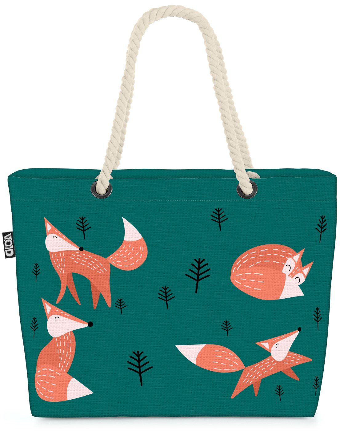VOID Strandtasche (1-tlg), Fuchs Wald grün Beach Bag Waldtiere Pflanzen Weihnachten Winter Sommer Märchen