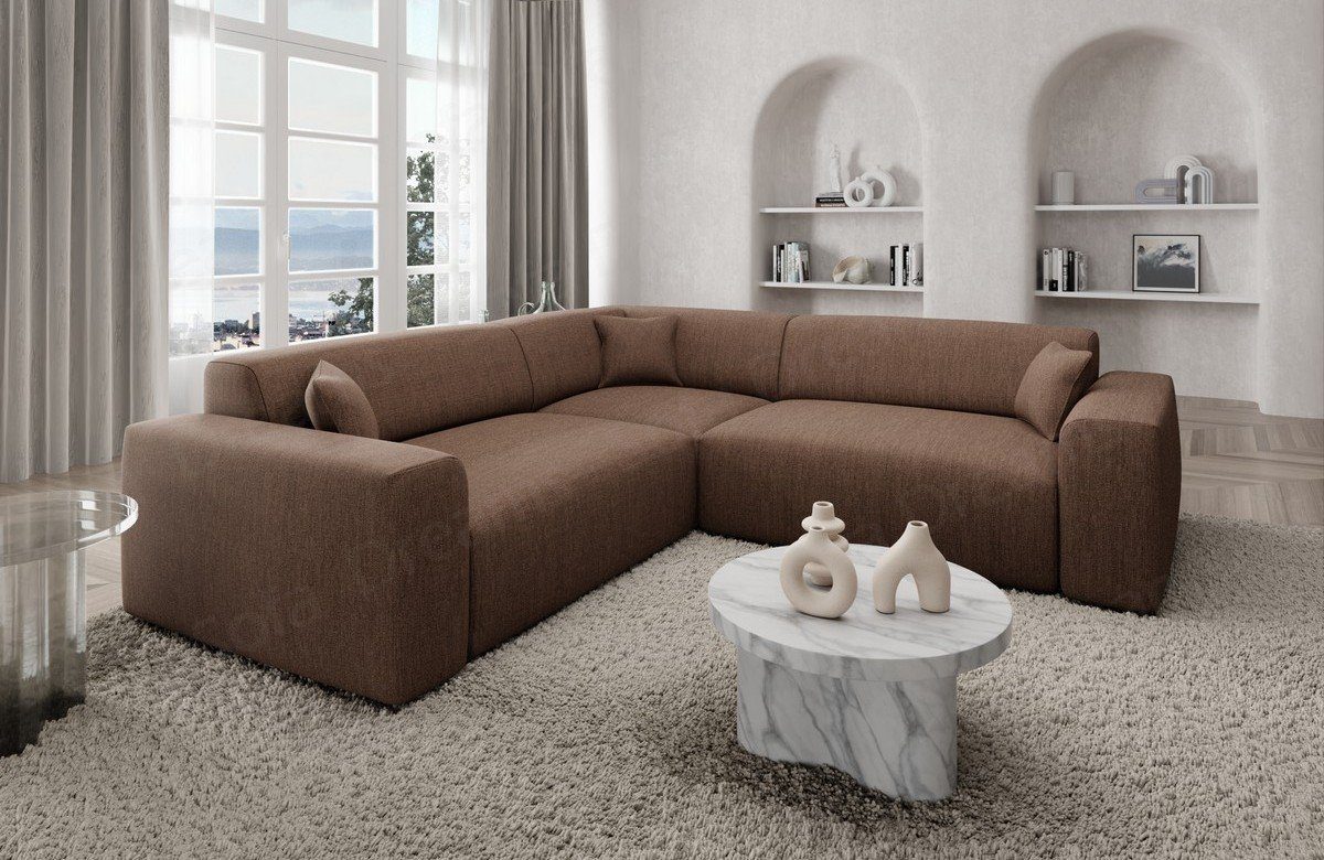 Sofa Dreams Ecksofa Strukturstoff Stoff Sofa Mallorca L Form Design Stoffsofa, Loungesofa dunkelbraun18 | Ecksofas