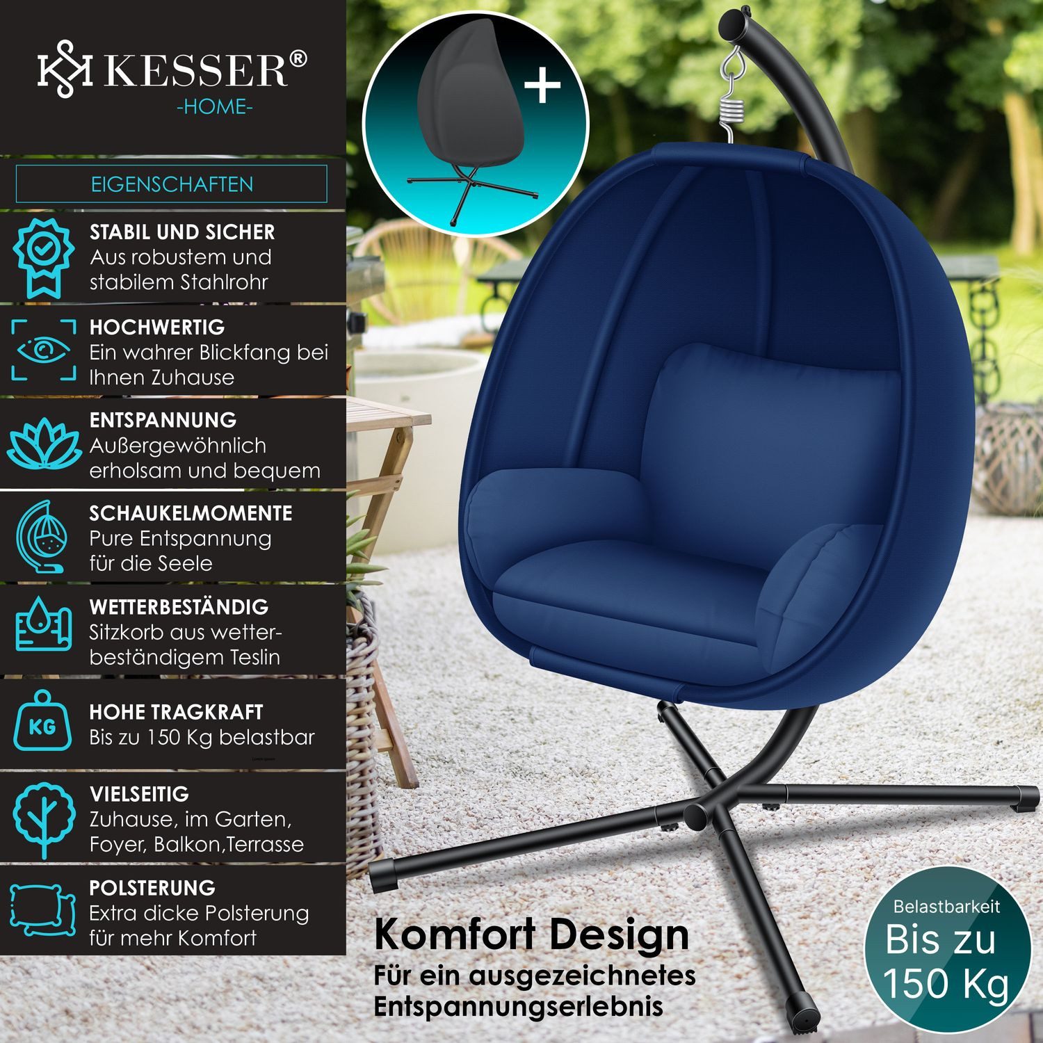 KESSER Hängesessel, Luxe Hängesessel mit Gestell weicher Sitzkissen günstig online kaufen