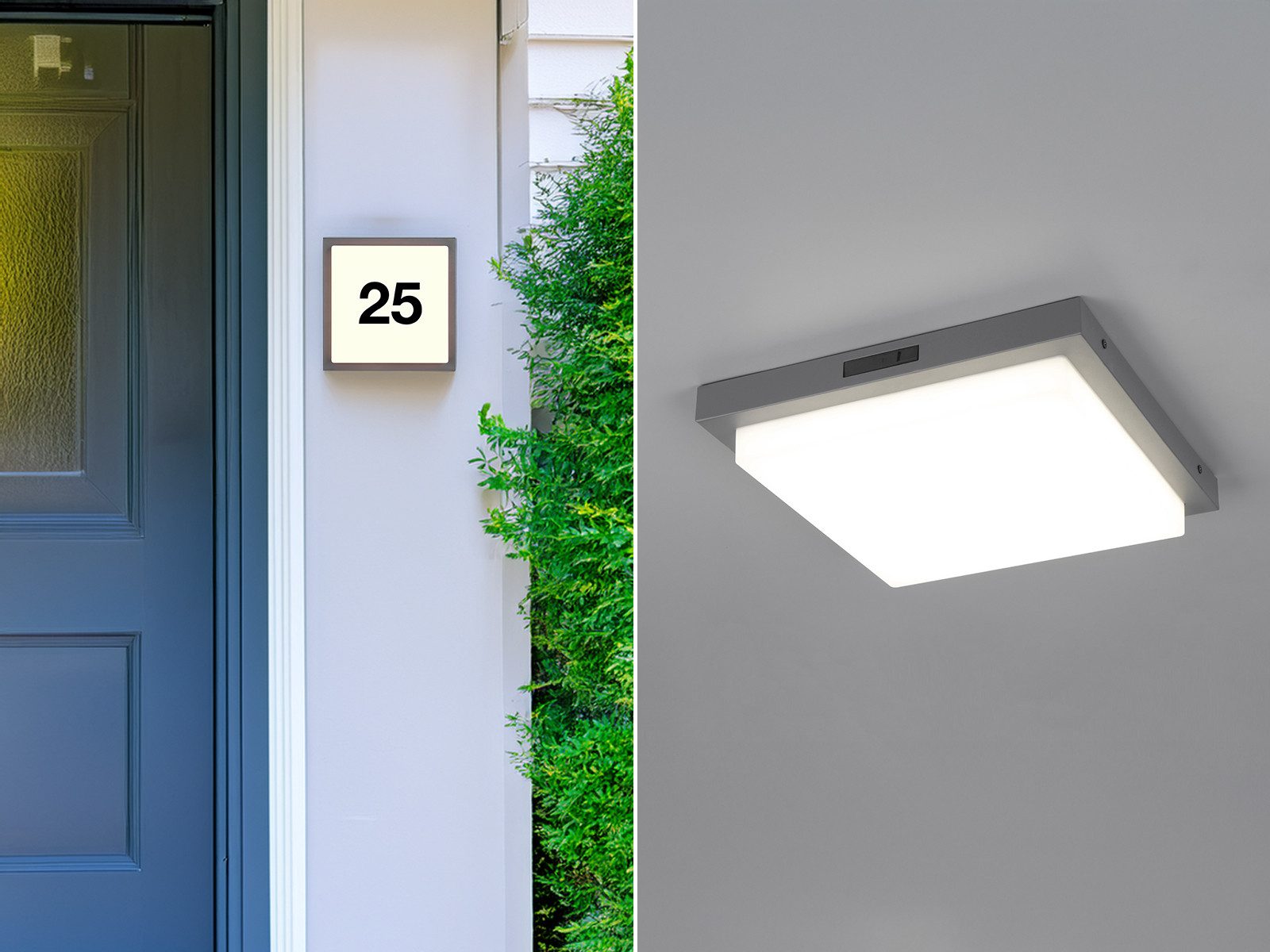 TRIO Leuchten LED Außen-Wandleuchte, Bewegungsmelder, LED fest integriert, Warmweiß, Neutralweiß, 2er SET Wand Außenleuchte mit Zahlenset zur Hausnummer Beleuchtung