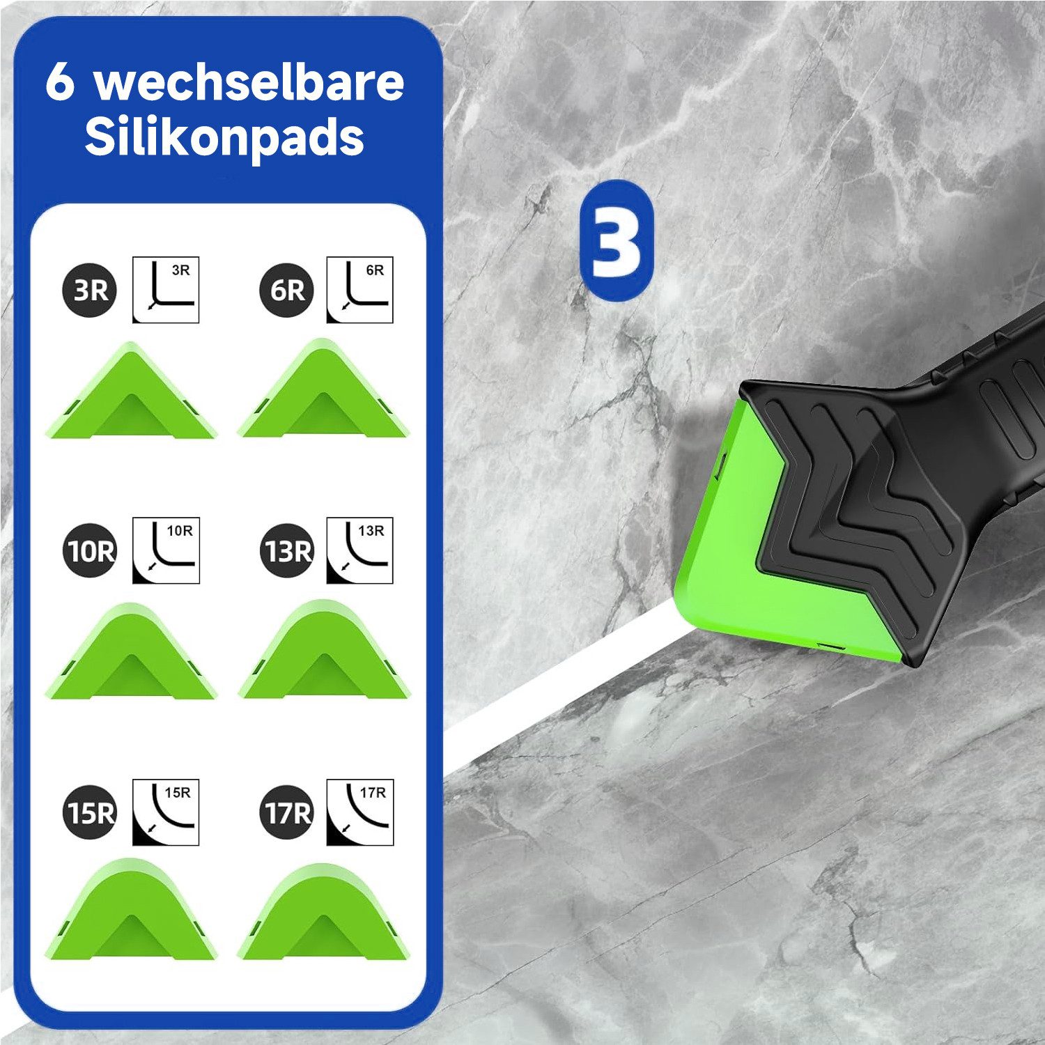 Refined Living Multitool 13-tlg Silikon Abzieher Werkzeug Set 5 in 1, Fugenkratzer, Fugen-Set, (Silikonentferner, 6 Auswechselbar Silikonpads Dichtungsdüsen, für Küche Bad Boden Spüle Fenster Abdichtung, Montagewerkzeug), mit Fugenglätter, Silikonschaber und Edelstahl Fugenmesser