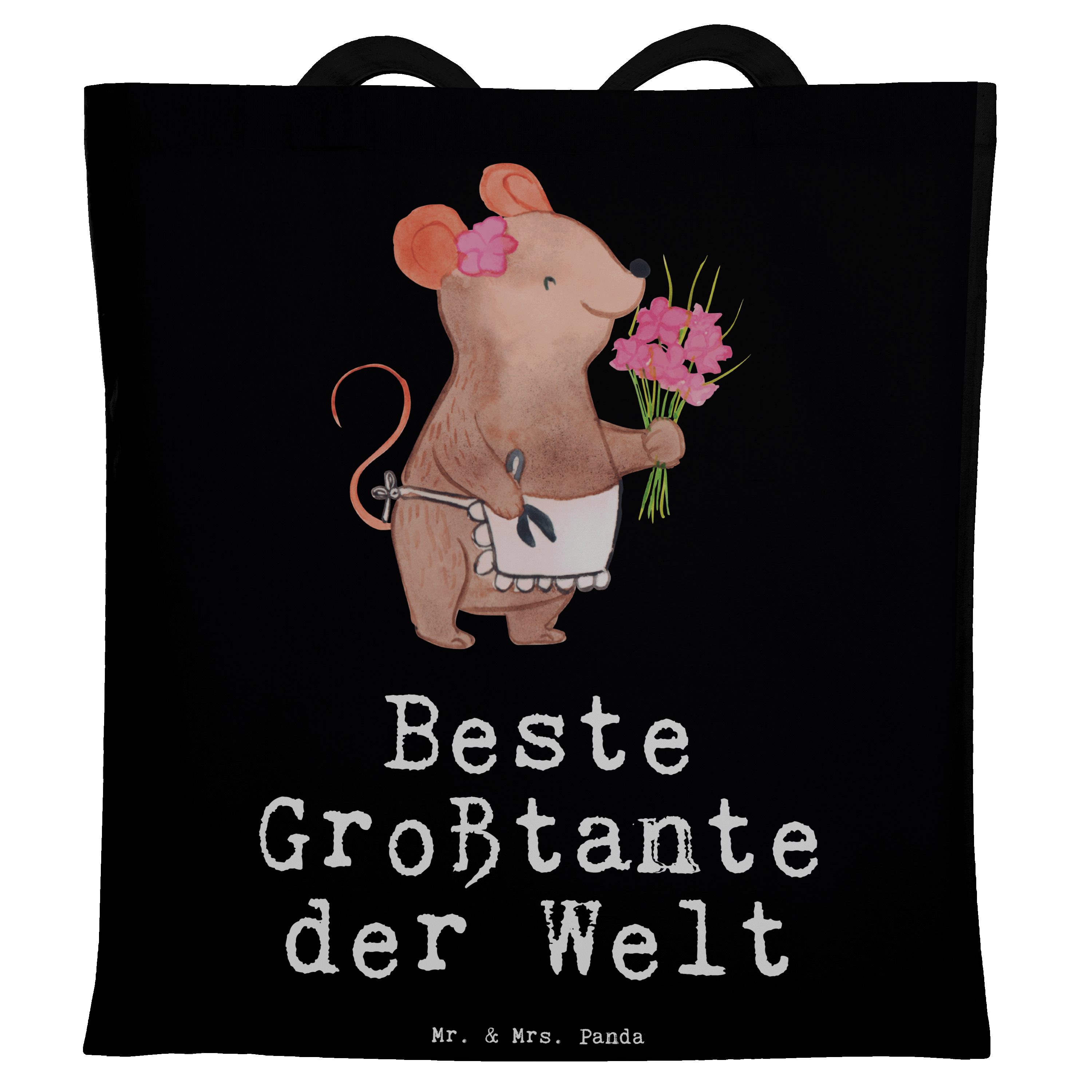 Beutel, Tragetasche der (1-tlg) Maus Welt Panda - Geschenk, Jutebeute Mr. Beste & Mrs. - Großtante Schwarz