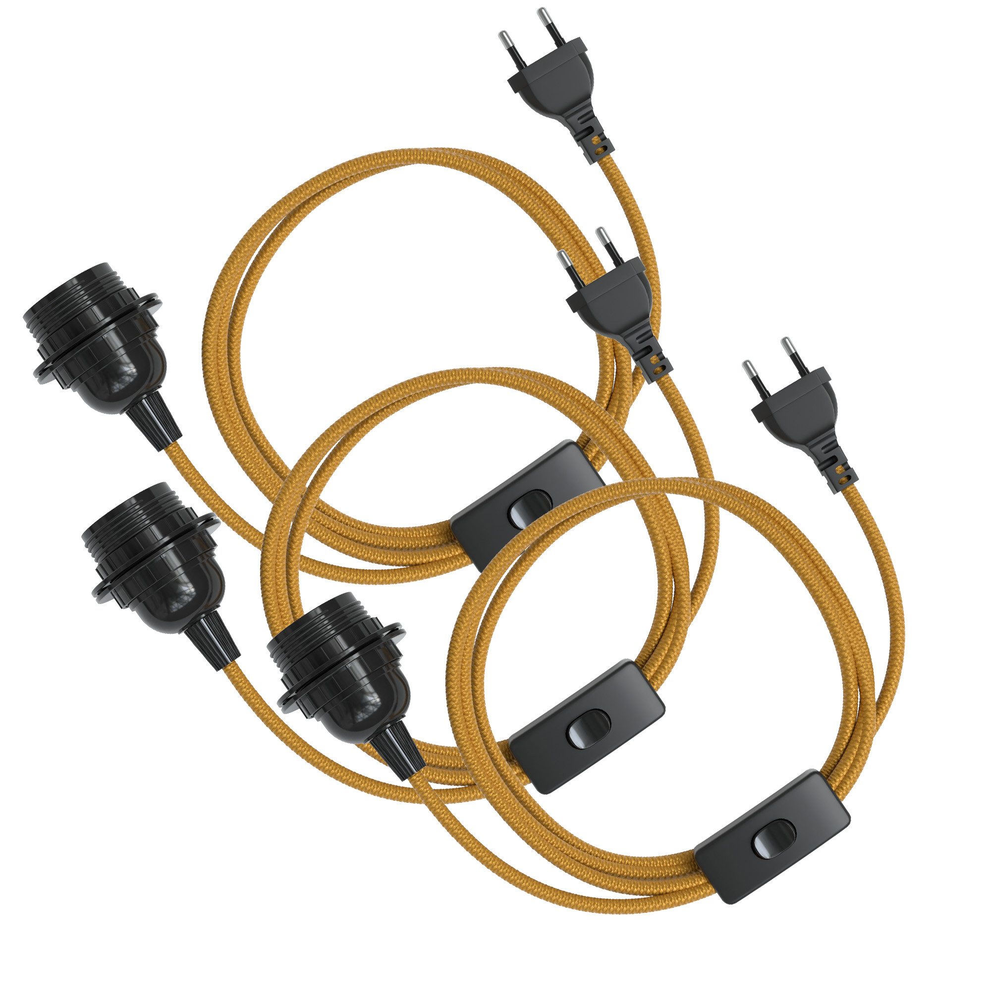 EAZY CASE Lampenfassung 3x E27 Lampensockel 3,5m Textil DIY Lampenschirme, (3-St), E27 Lampenfassung mit Stromtecker Stoff Kabel Vintage Leuchte Bronze