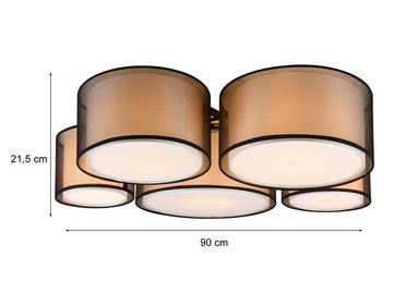 meineWunschleuchte LED Deckenleuchte, LED wechselbar, Warmweiß, große ausgefallen-e Designer Lampe mit 5x Stoff Lampen-schirm, B: 90cm