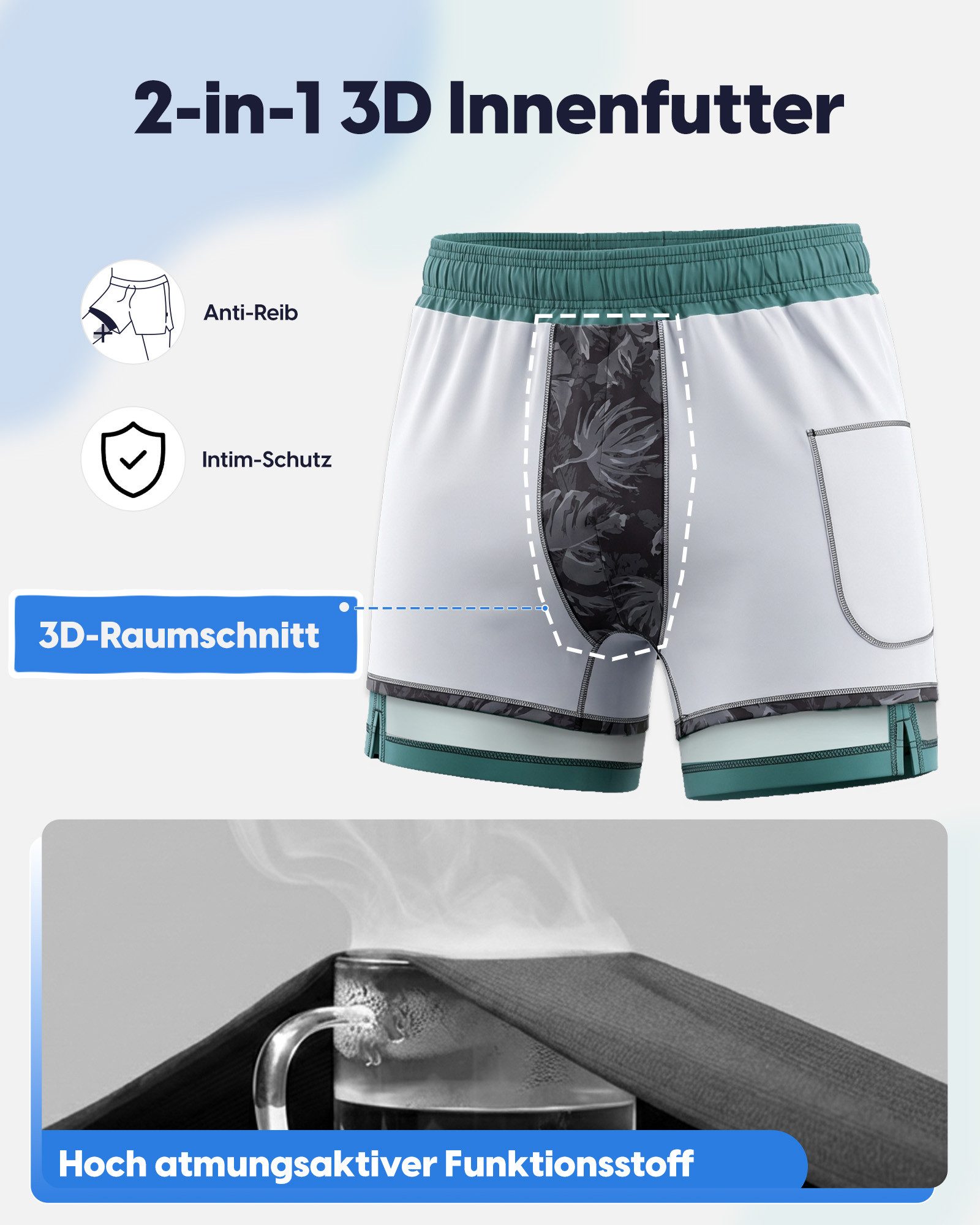 MaaMgic Shorts Herren Elastan kurze Hose 2-in-1 Badehose schnelltrocknend Sporthose (1-tlg) – Bild 4 von 5