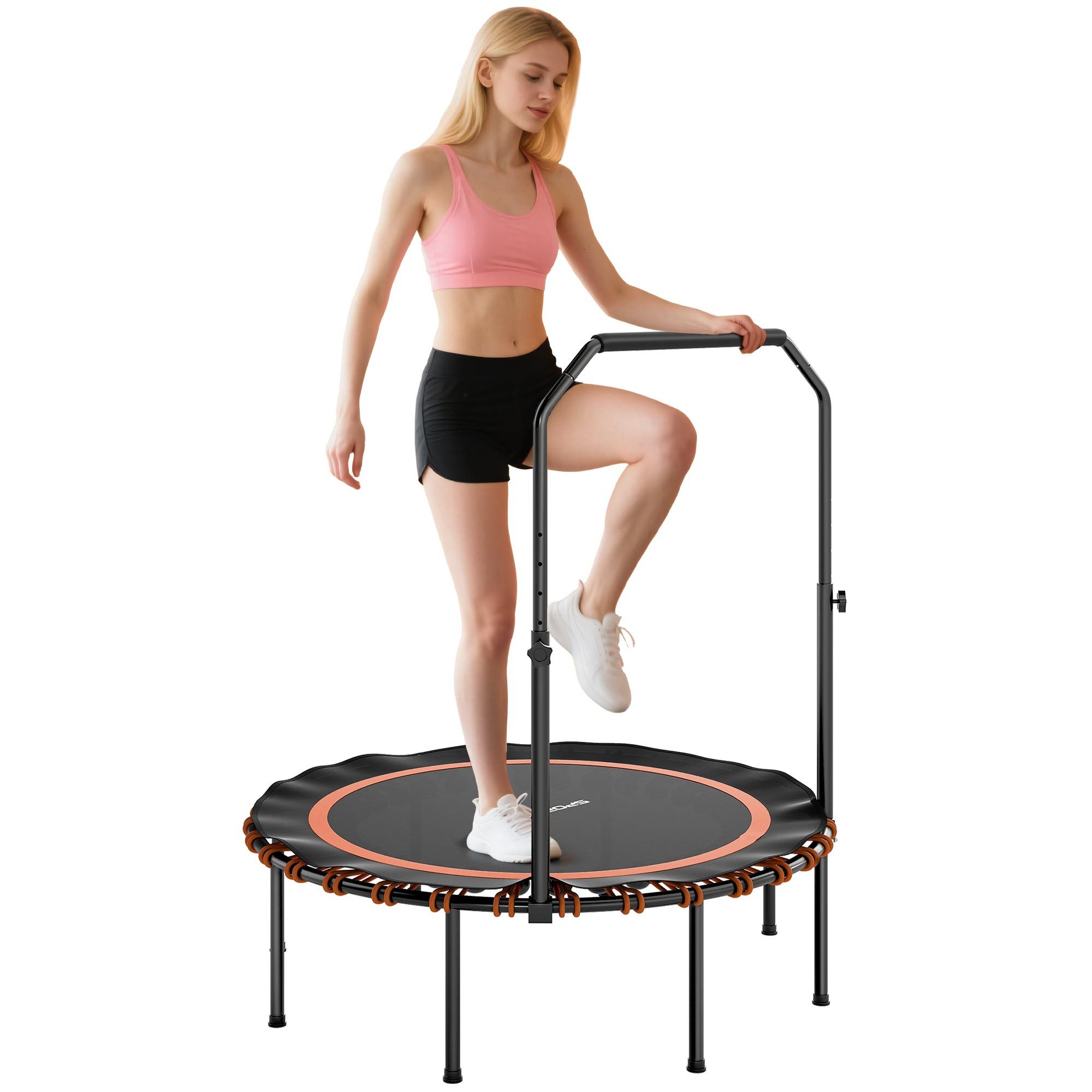 SPORTNOW Fitnesstrampolin mit verstellbarem Handlauf, Ø 114 cm, (Sport-Trampolin, 1 tlg., Fitness-Trampolin), Stahl, Kunststoff, Orange
