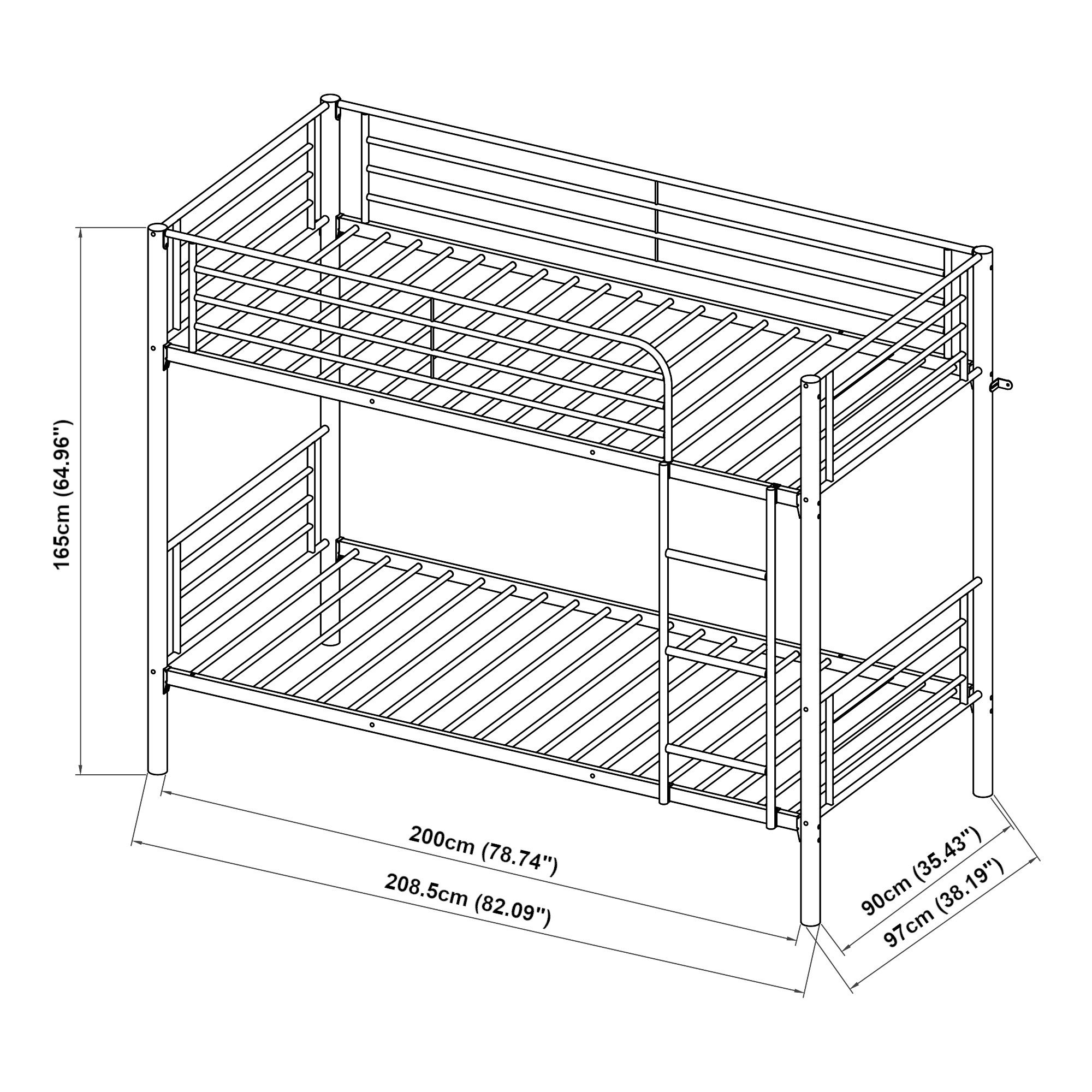 en.casa Etagenbett, »Soppsar« 208,5x97x165 cm Silber