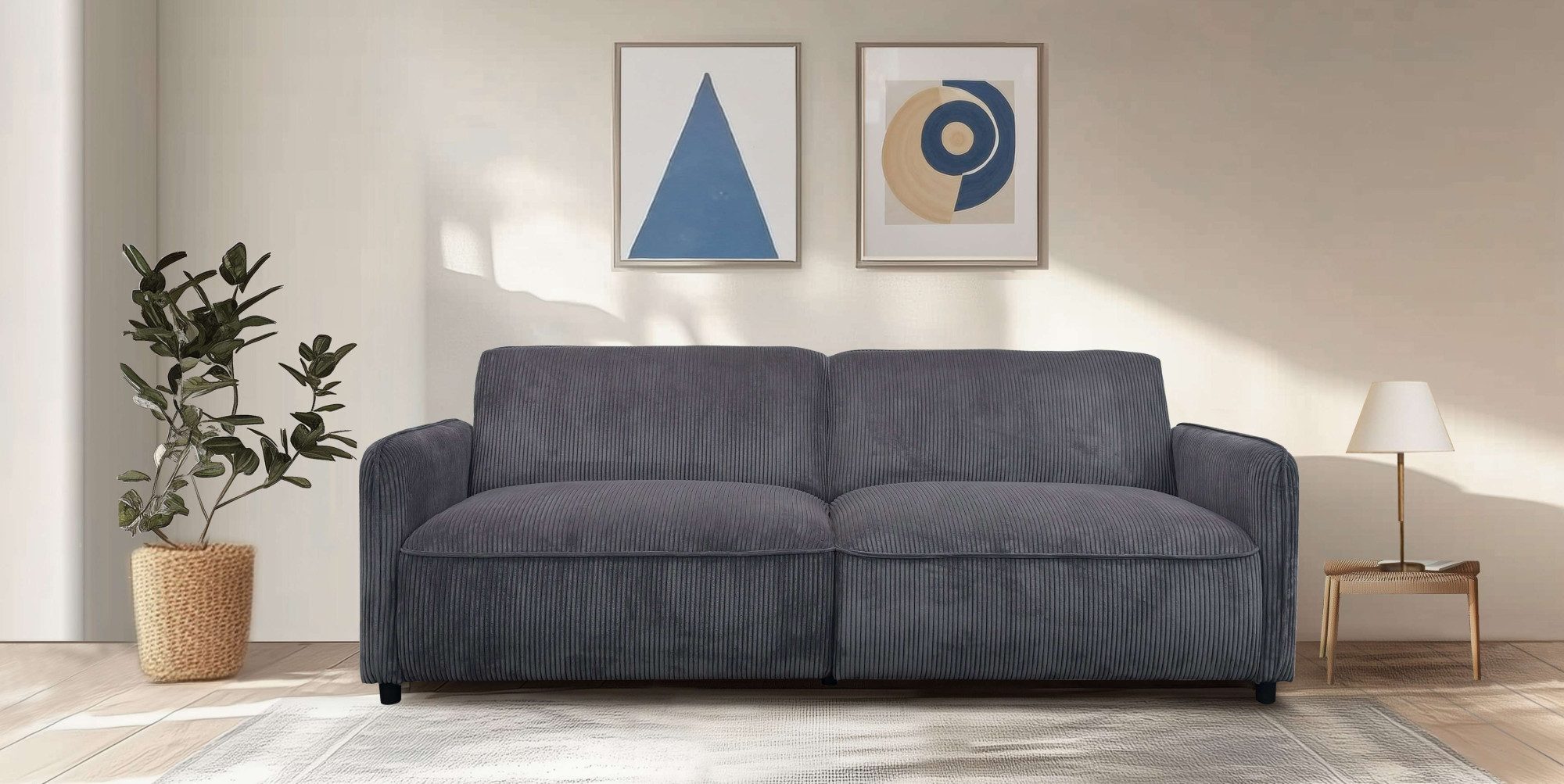 Dorel Home 3-Sitzer Allie Curved Schlafsofa 209 cm, Bettfunktion (110/190), verstellbare Rückenlehne, Cord u. Velours
