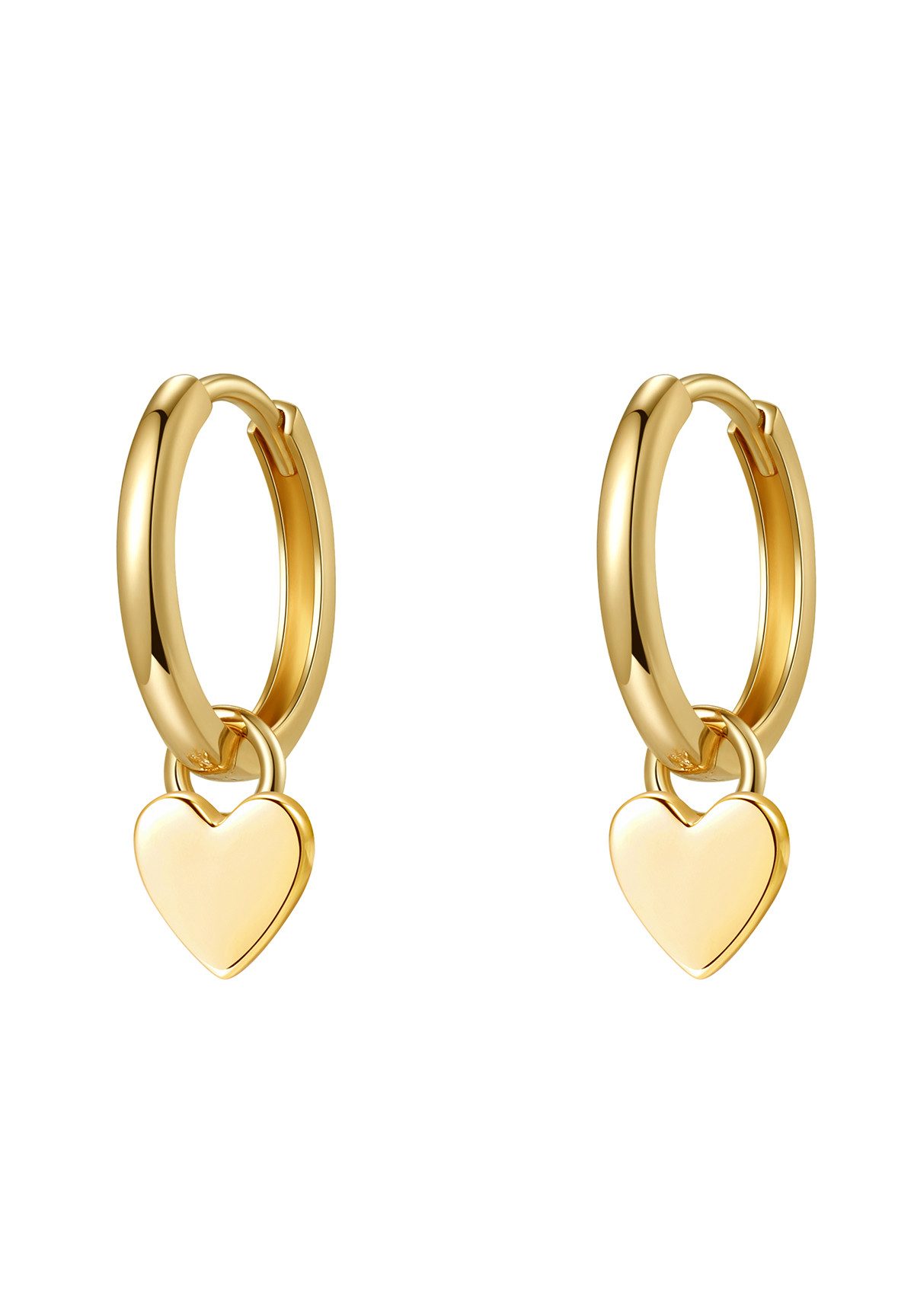 Dear Me Paar Creolen Damen 14K Massivgold, Herz Ohrringe hängend, 585 Gelbgold Creolen Herz Liebe klein, Echtgold Brautschmuck