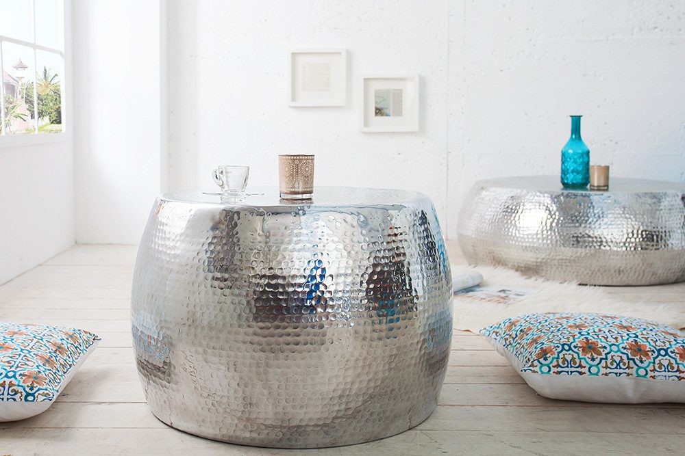 riess-ambiente Couchtisch ORIENT Ø60cm silber (Einzelartikel, 1-St), Wohnzimmer · rund · Metall- Aluminium · Hammerschlag Design · handmade